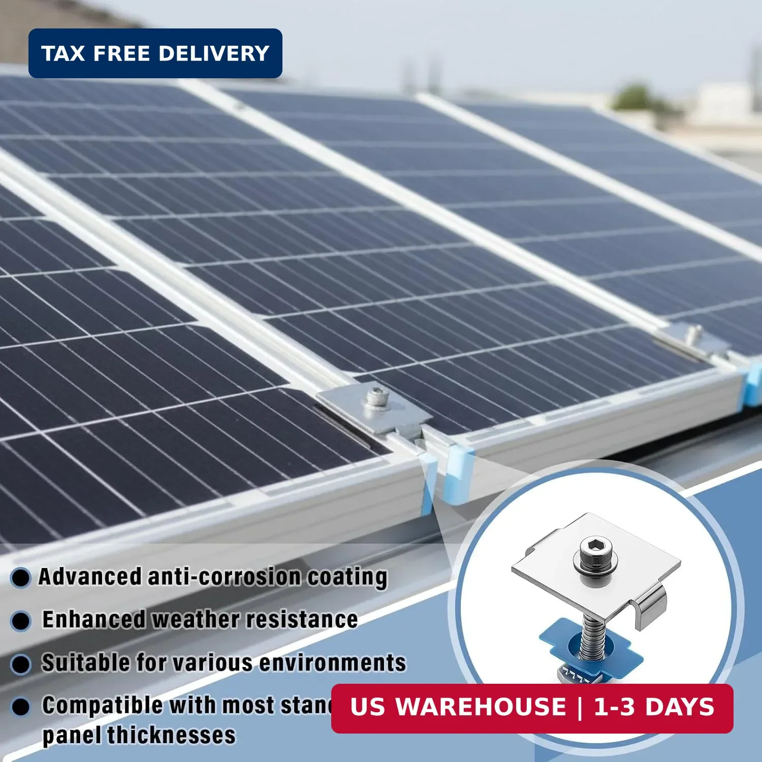 Silkfly 10 Pcs Solar Panel Mid Clamps for 1-5/8 Inch Steel Strut Channel, Solar