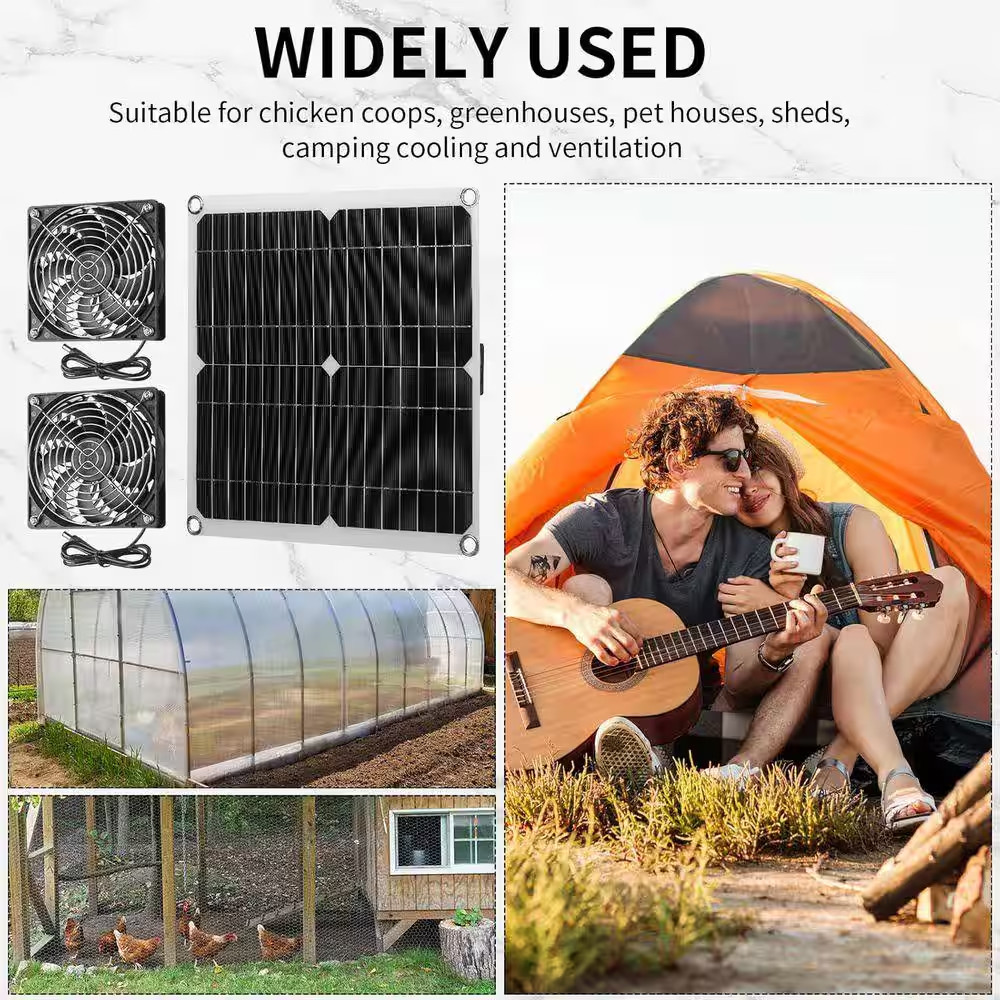 20W 16V Solar Panel Exhaust Fan Kit USB Portable Solar Powered Fan for Greenhous