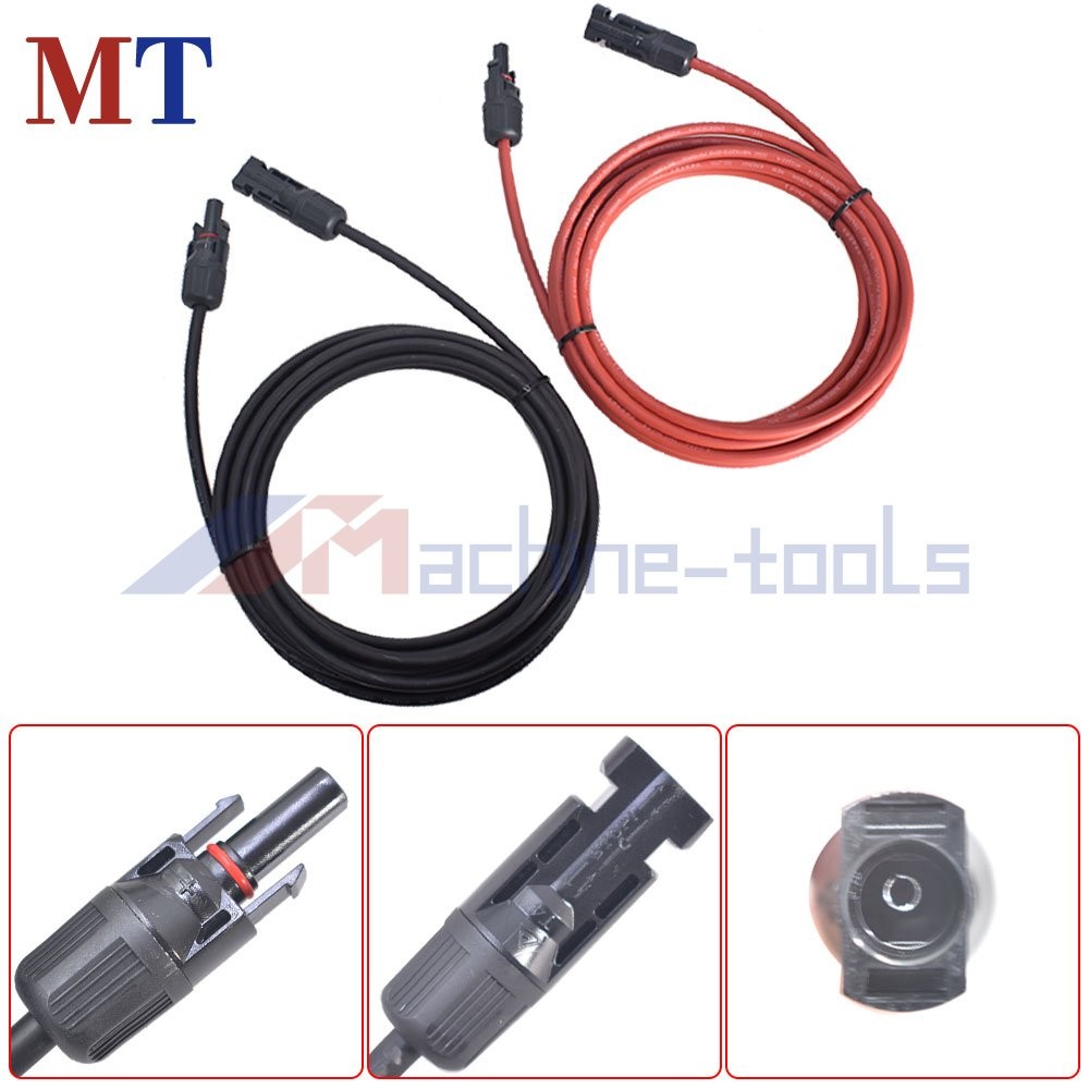 1 Pair 10 FT Black + Red 12 AWG Solar Panel Extension Cable Wire Connector