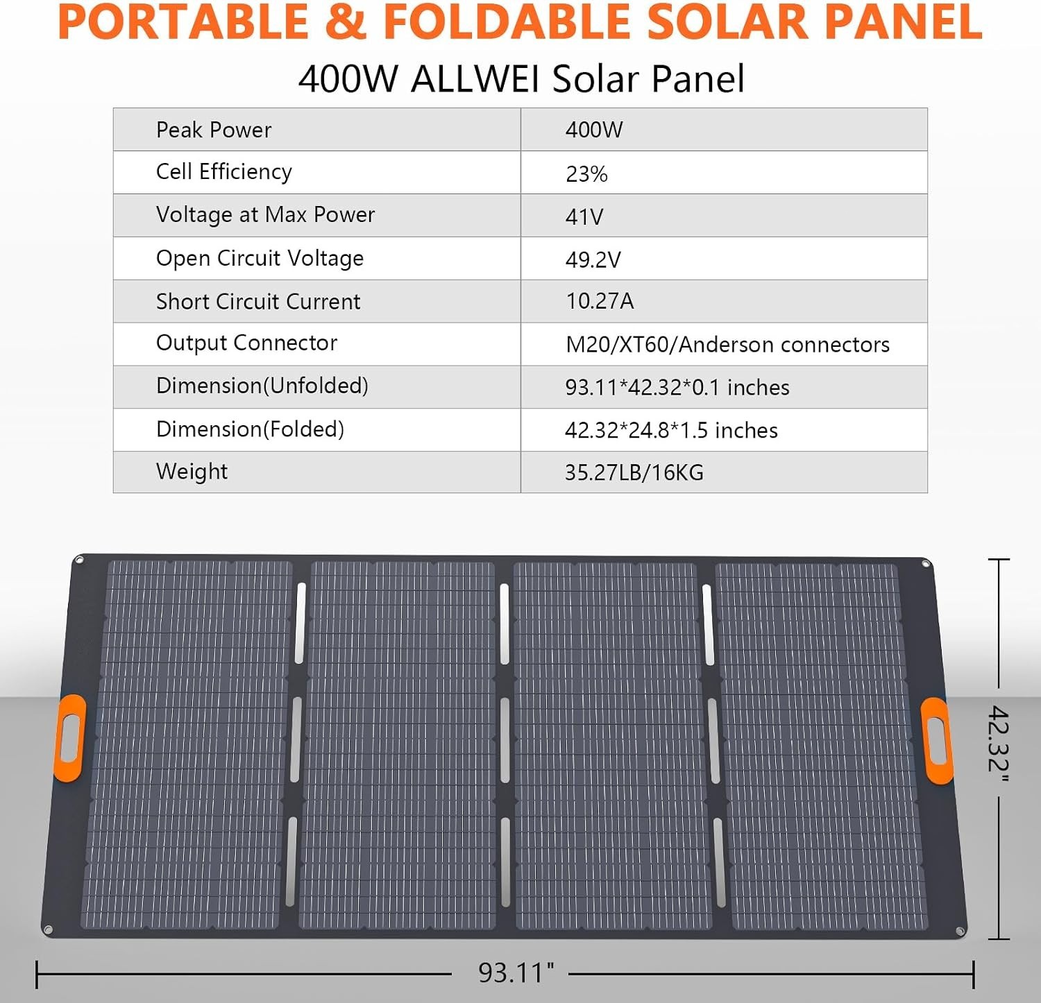 ALLWEI 400W Foldable Portable Solar Panel for Power Station Outdoor Camp IP67