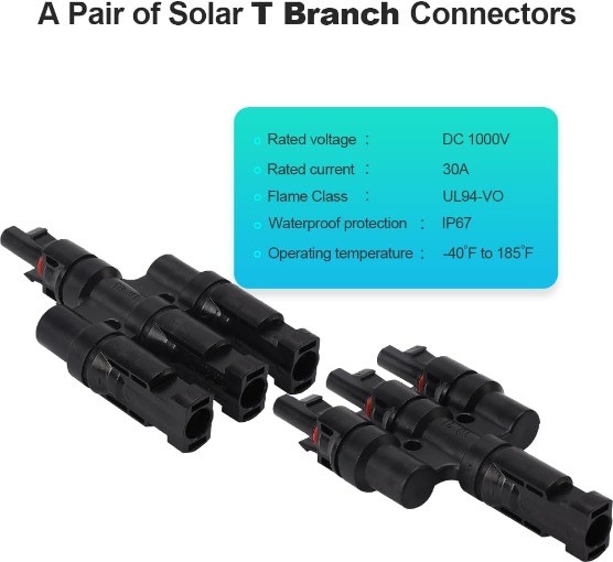 Pair Solar Panel T Branch Connectors Cable Splitter Coupler Combiner M/FFF F/MMM