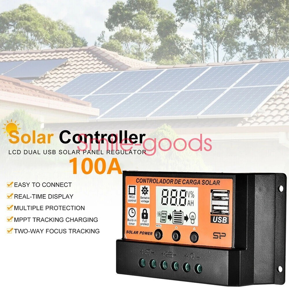 100A PWM Solar Panel Kit Regulator Charge Controller Auto Focus Tracking 12/24V