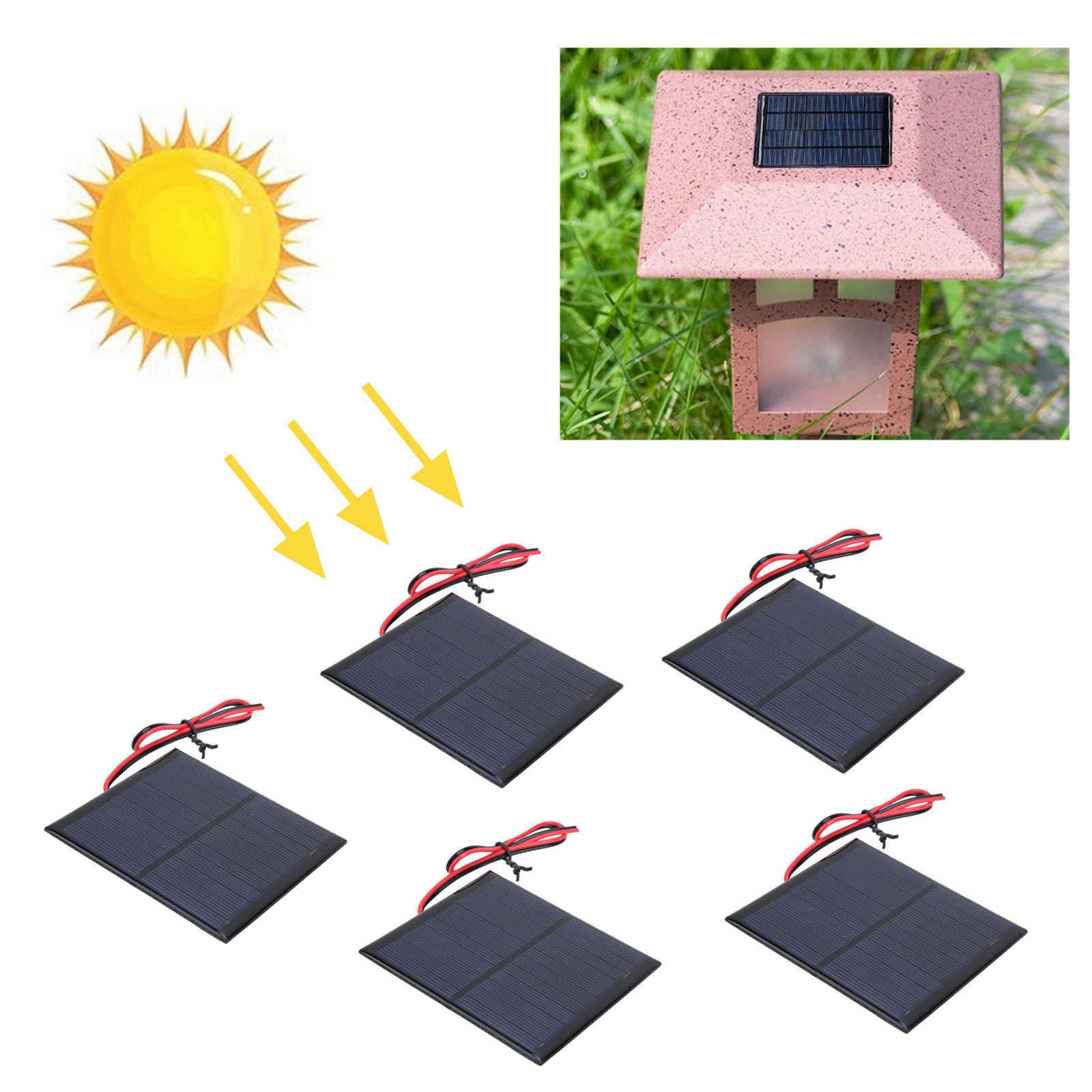 5Pcs Small Solar Panel Epoxy Power Board Module 30CM Red And Black Wire DC5.5V