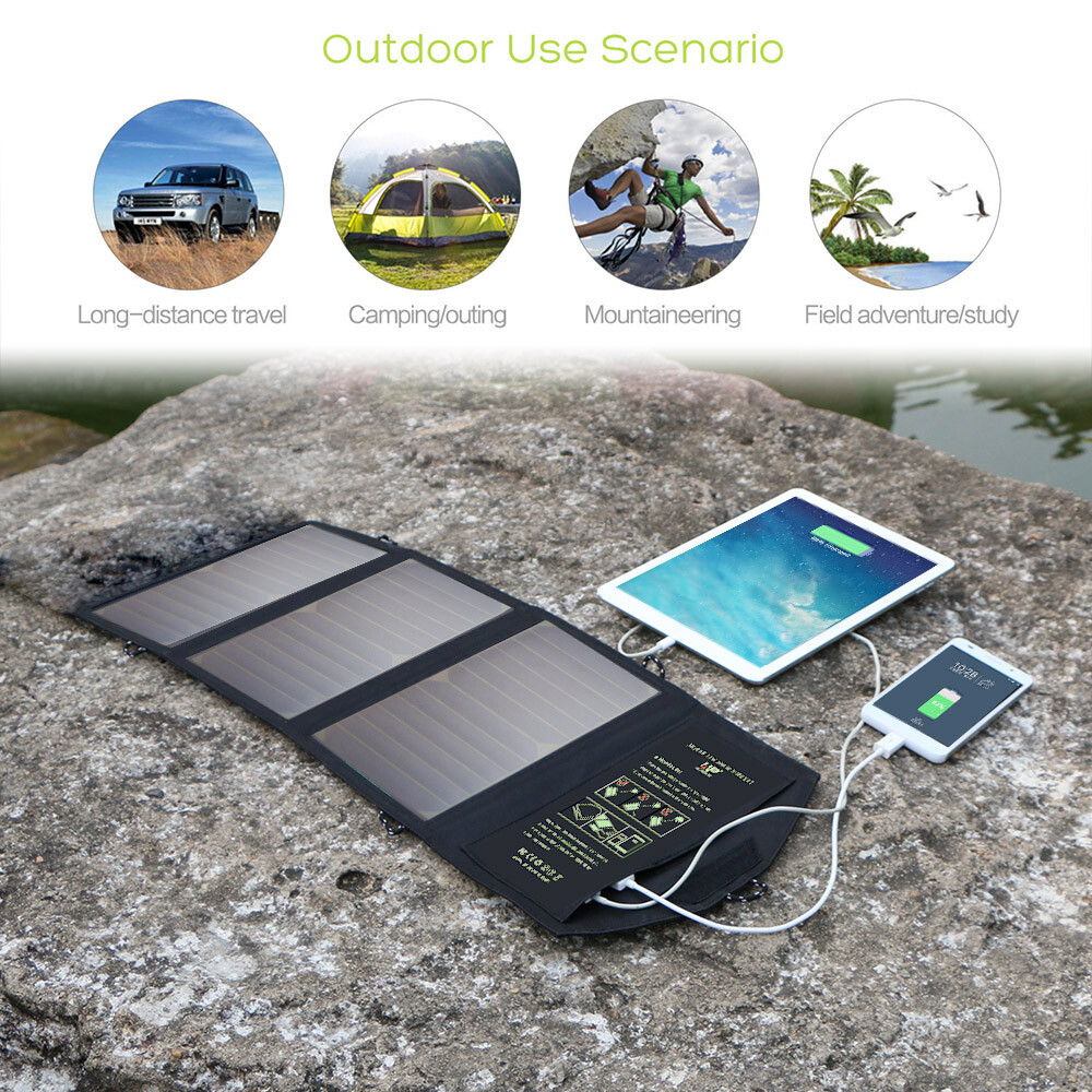 ALLPOWERS Solar Panel 5V 21W Portable Solar Charger USB Output For Camping Hike