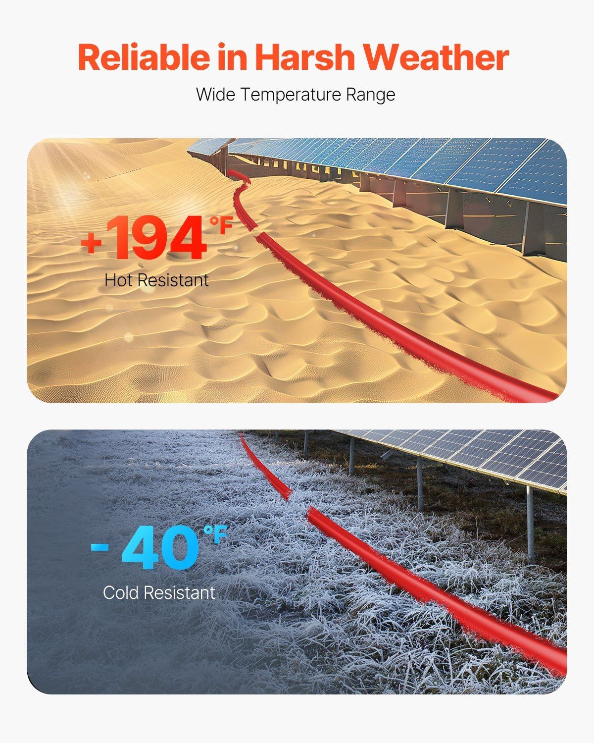 100ft 10AWG 6mm² Waterproof Solar Extension Cable Red & UV-Resistant