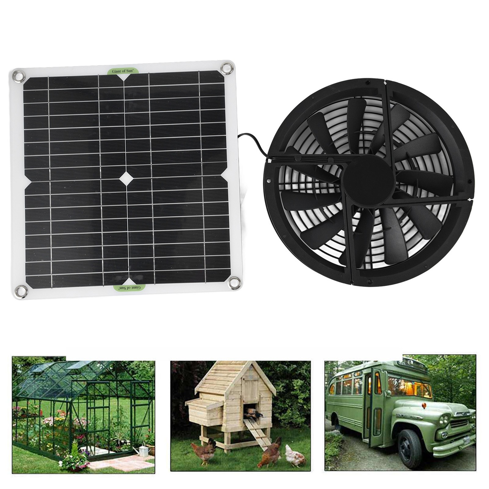12W Solar Panel Fan Kit Waterproof 2000RPM DC Exhaust Fan with Metal Safety Mesh