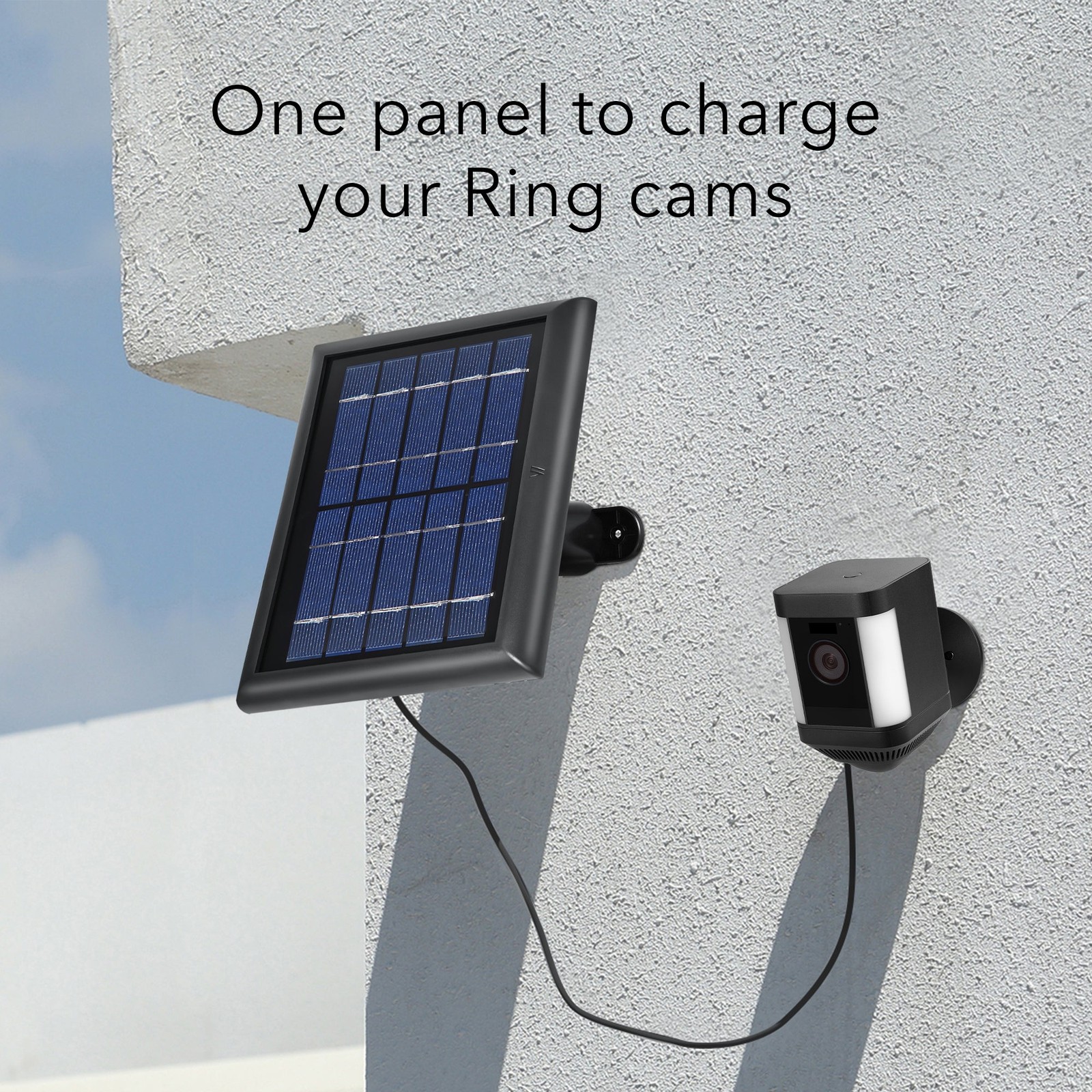 Wasserstein Ring Spotlight Cam Plus Battery + Solar Panel Bundle (1-Pack, Black)