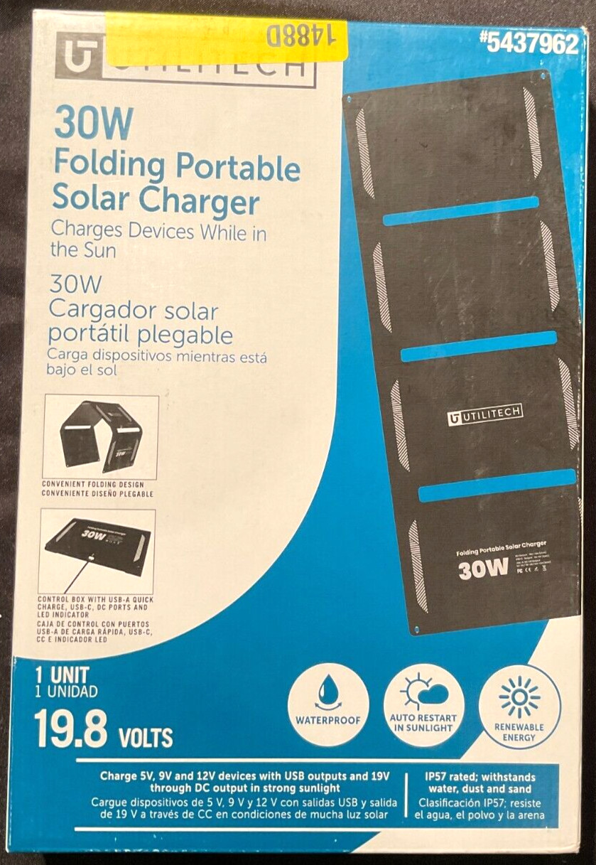 Utilitech 30 Watt Folding Solar Panel – 19.8 Volts – #5437962
