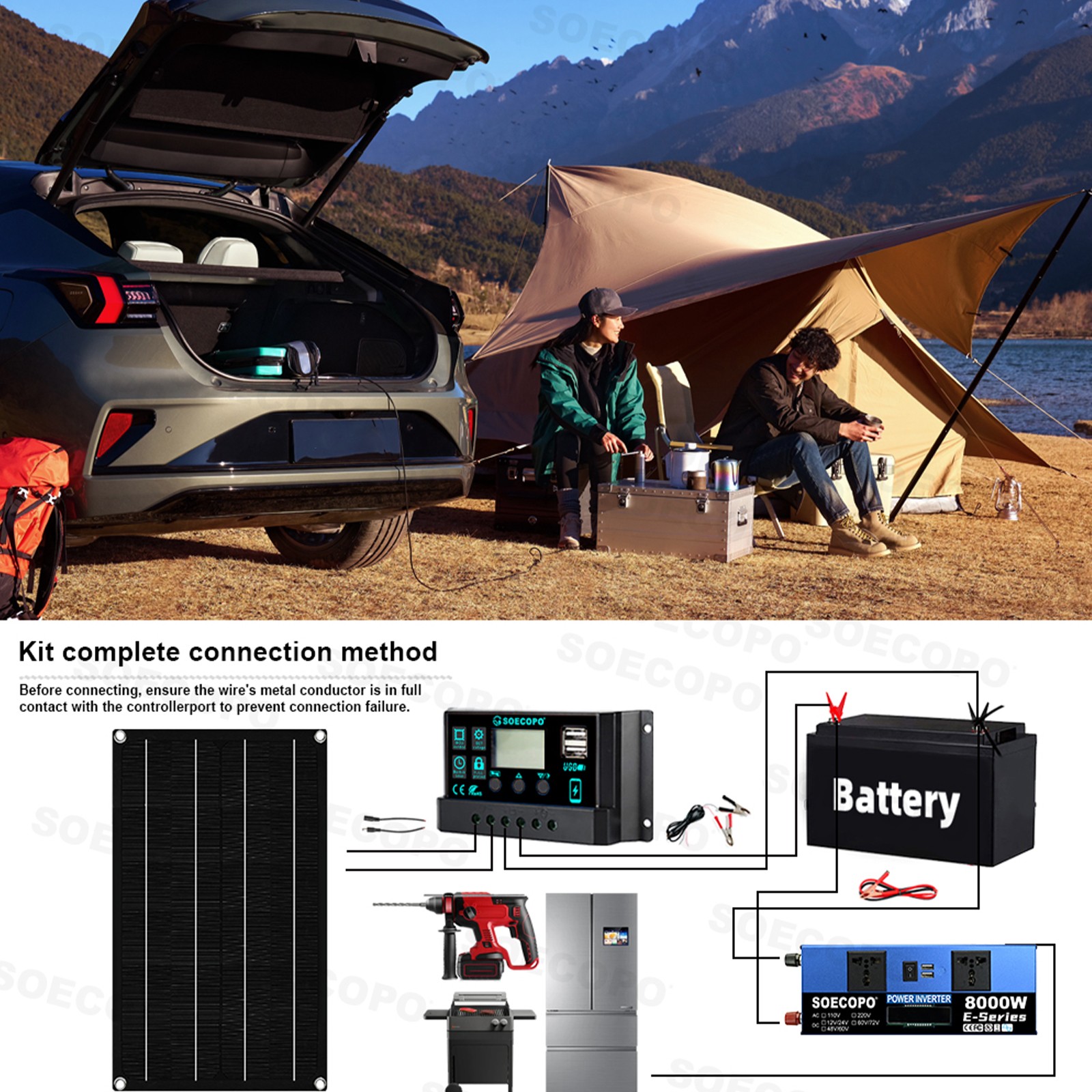 8000W Solar System 800W Panel 100A Controller 12V/24V-110V/220V Inverter