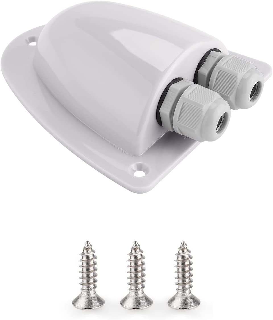 Bougerv White Solar Double Cable Entry Gland Box, RV Roof Waterproof ABS Solar E