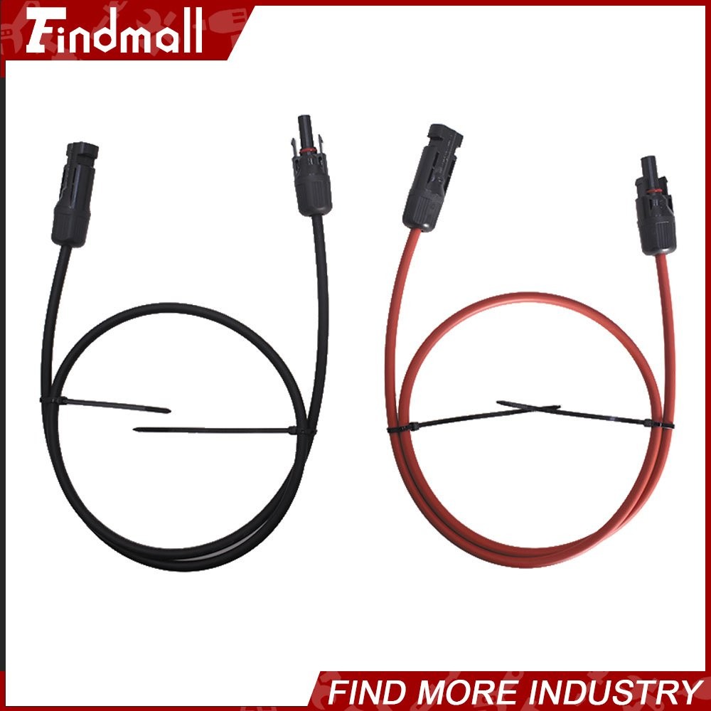 Findmall 1 Pair 3FT Black+Red Solar Panel Extension Cable Wire Connector 10 AWG