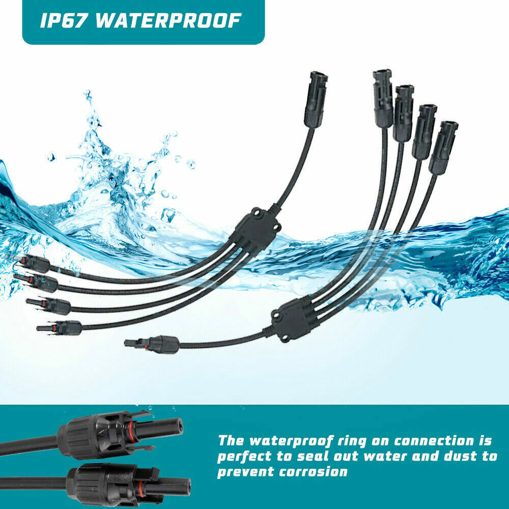 2Pack 30A Solar Panel Y Branch Cable Wire Adapter Connector Extension Waterproof