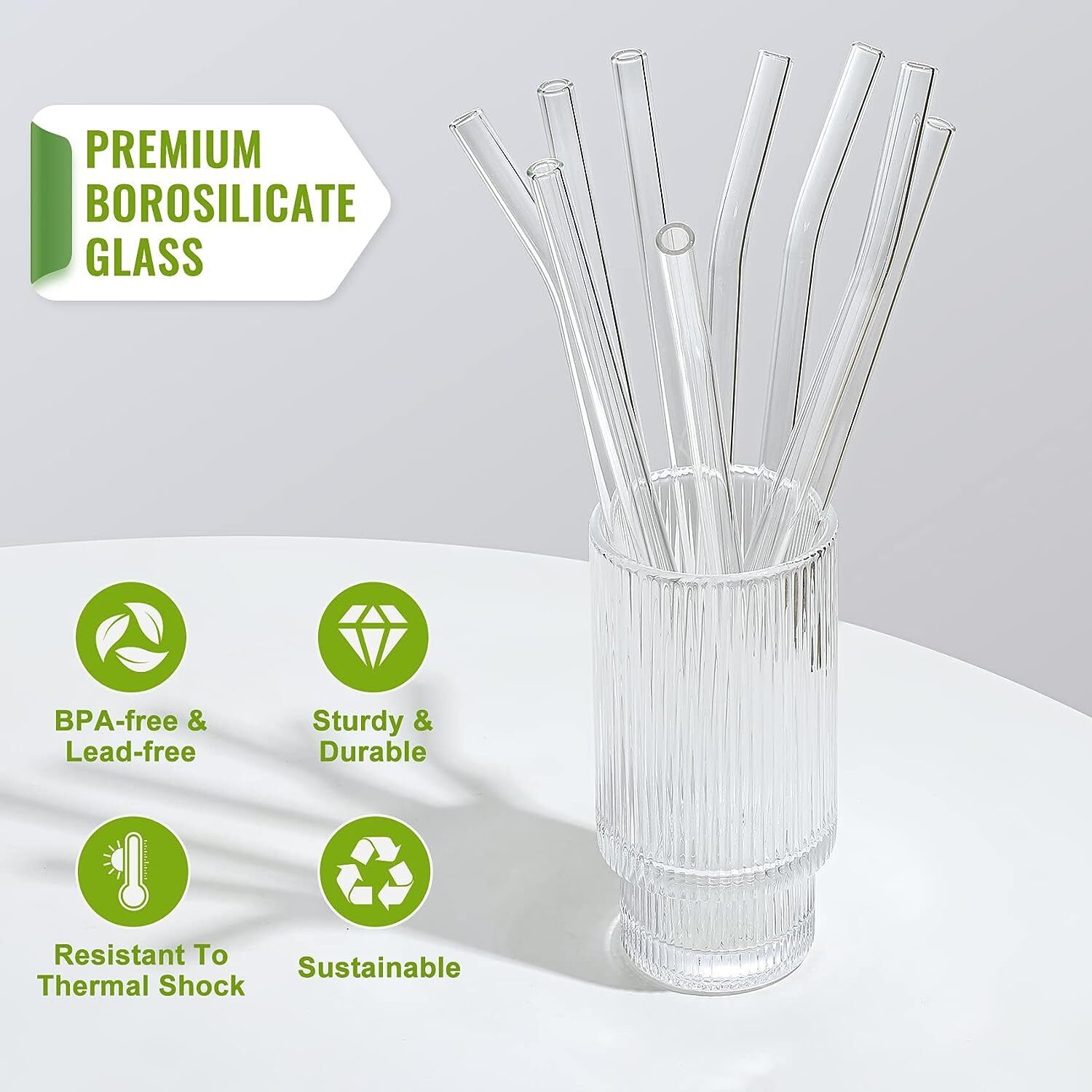 12-Pack Reusable Glass Straws, Clear Glass Drinking Straw, 10”X10 MM, Set of 6