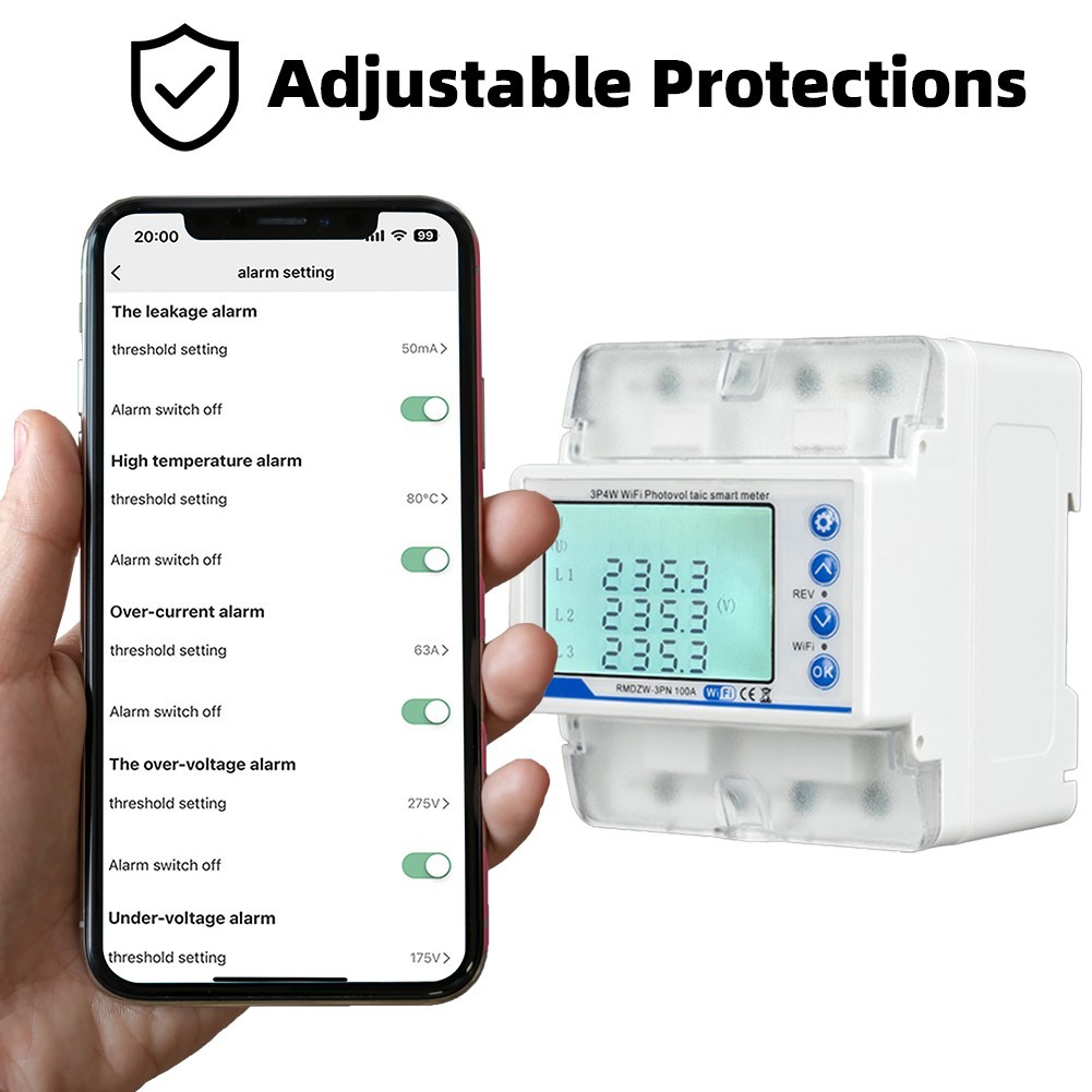 Smart WiFi Energy Meter Three Phase by For Tuya with Voltage Protection