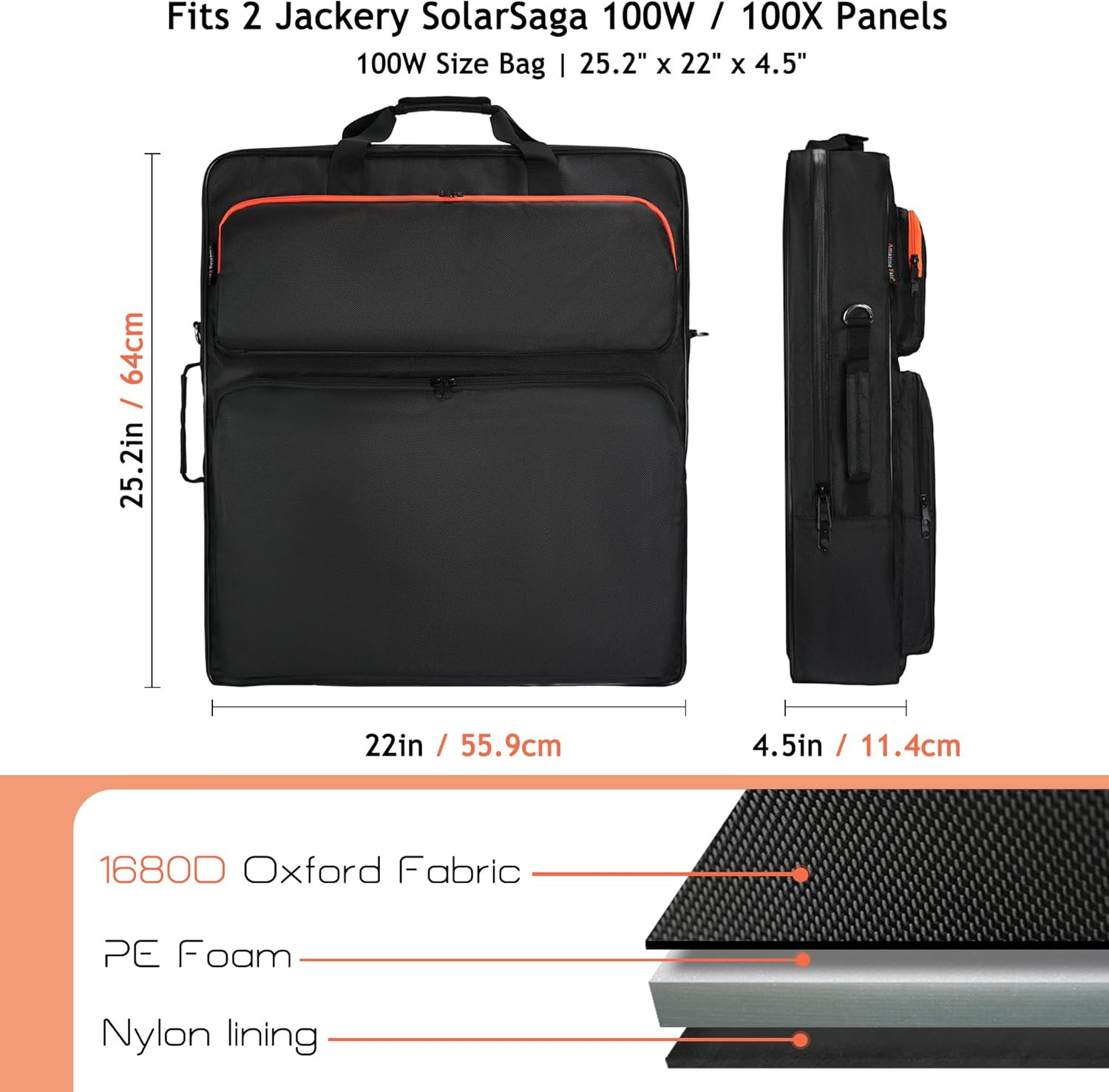 Solar Panel Carrying Case Compatible with 2 Jackery Solarsaga 100W Panels, Padde