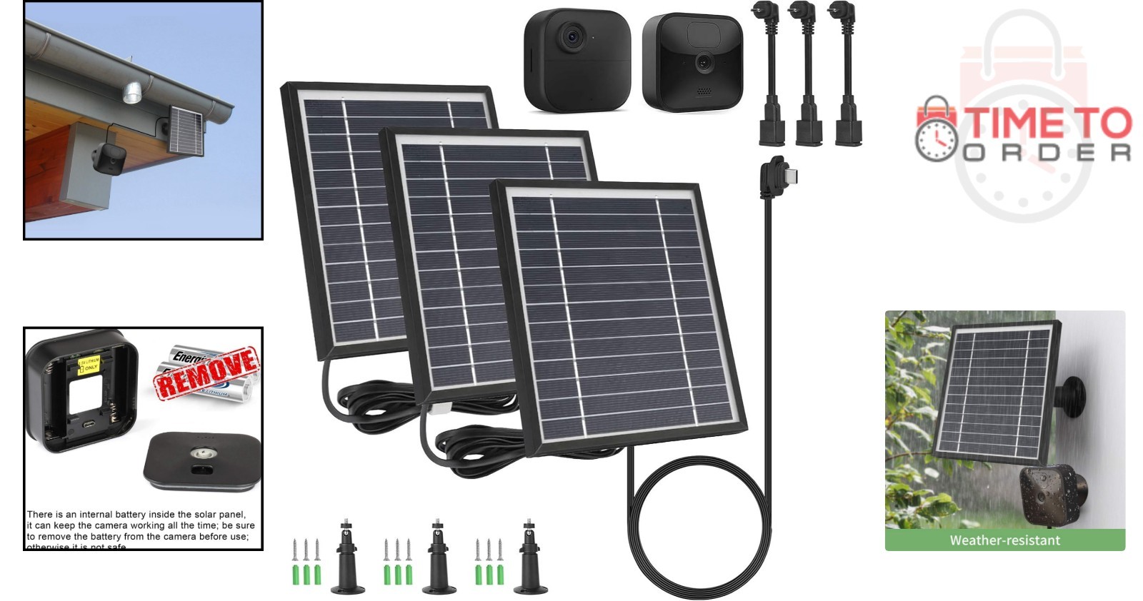 Solar Panel 3 Pack Aluminum Alloy 11.8Ft Power Cable Mount for Blink Outdoor …