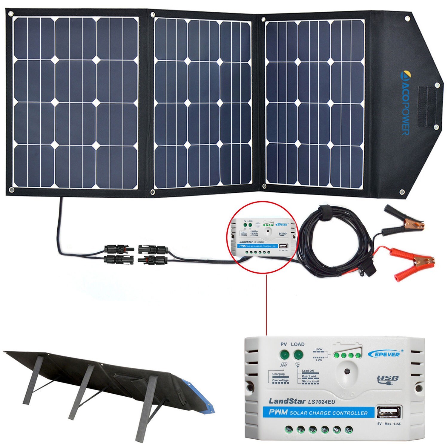 ACOPower 105W Foldable Solar Panel Kit with 10A Charge Controller