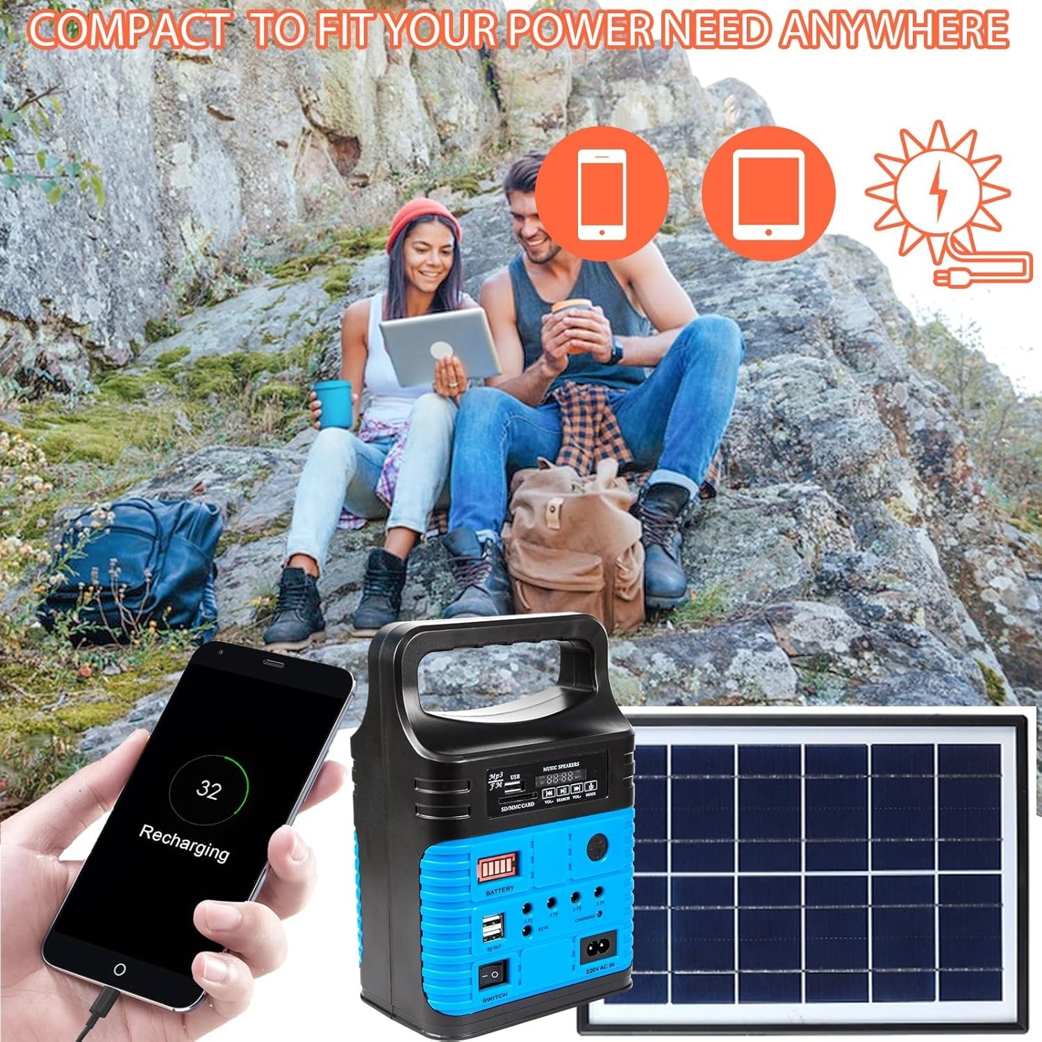 All-in-One Compact Solar Generator with 10W Output & LED Flashlight for Camping