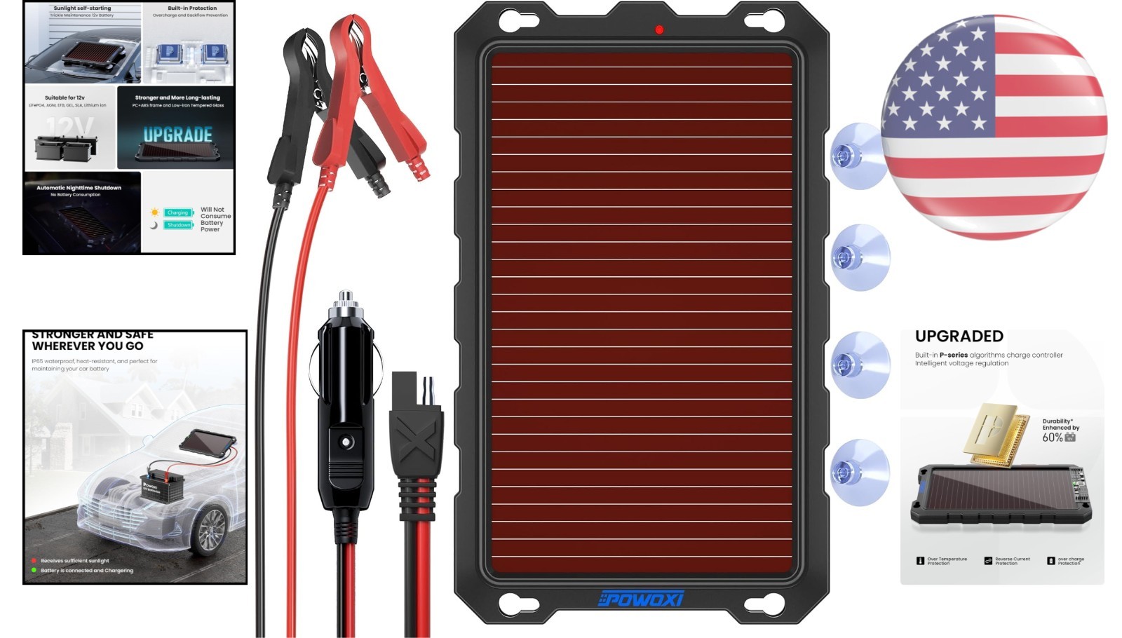 12V Solar Trickle Charger – 3.3W Intelligent Battery Maintainer for Cars & Boats