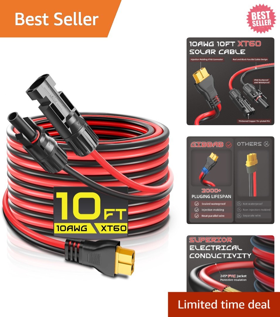 High-Performance 10AWG XT60 Solar Extension Cable – 30A Durable Power Connector