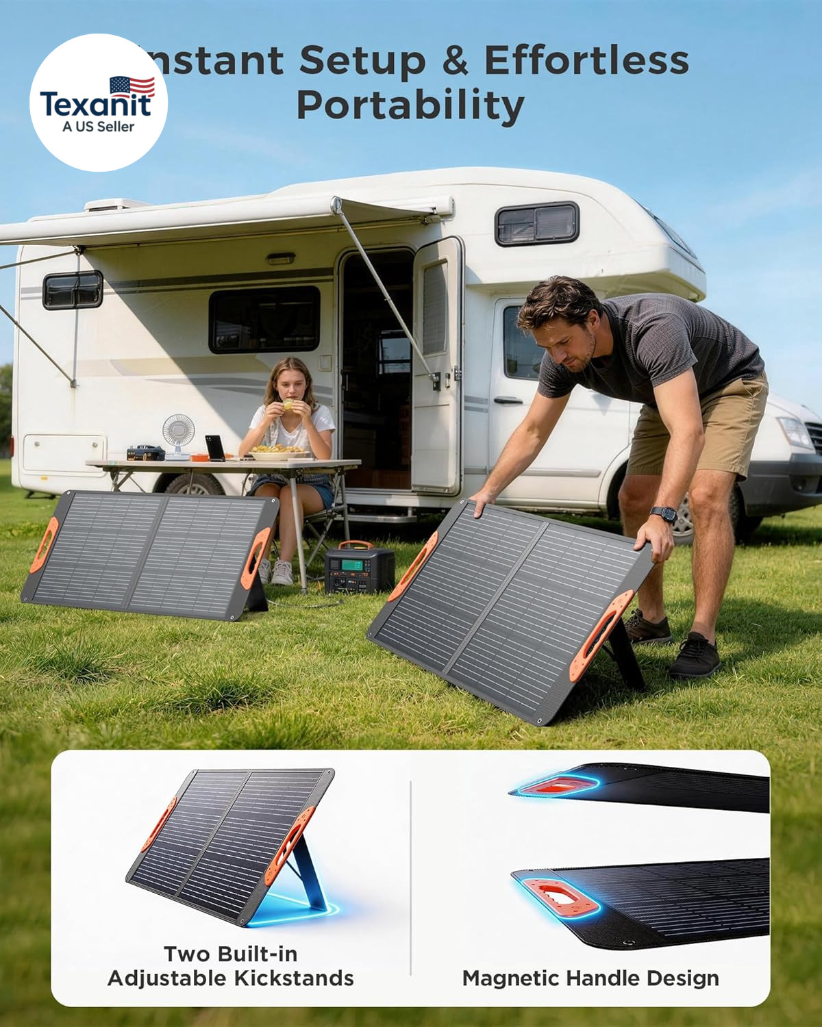 100W Portable Solar Panel with 5-In-1 Cable,23.5% Efficiency Mono Foldable Solar