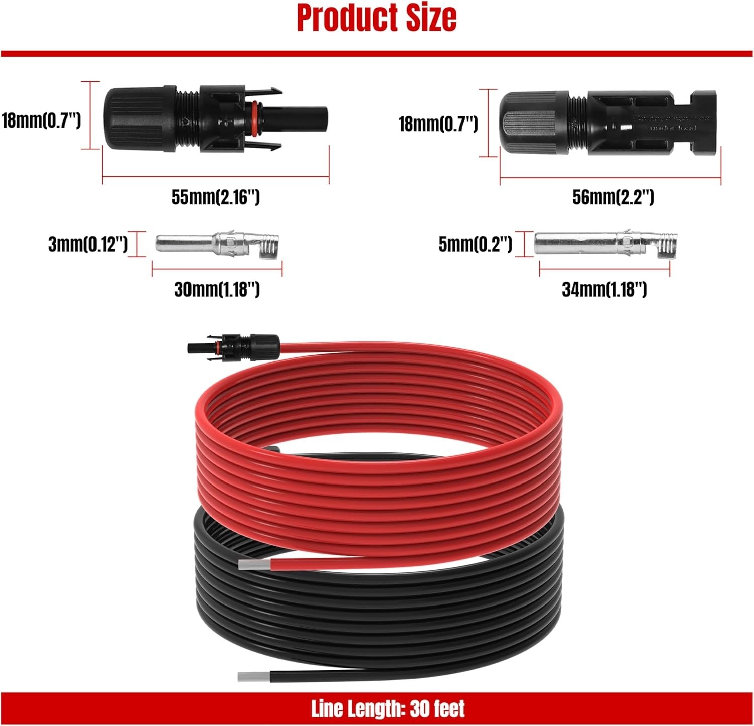 10 AWG Solar Panel Extension Cable 30Ft for RV Boat Home,Black & Red