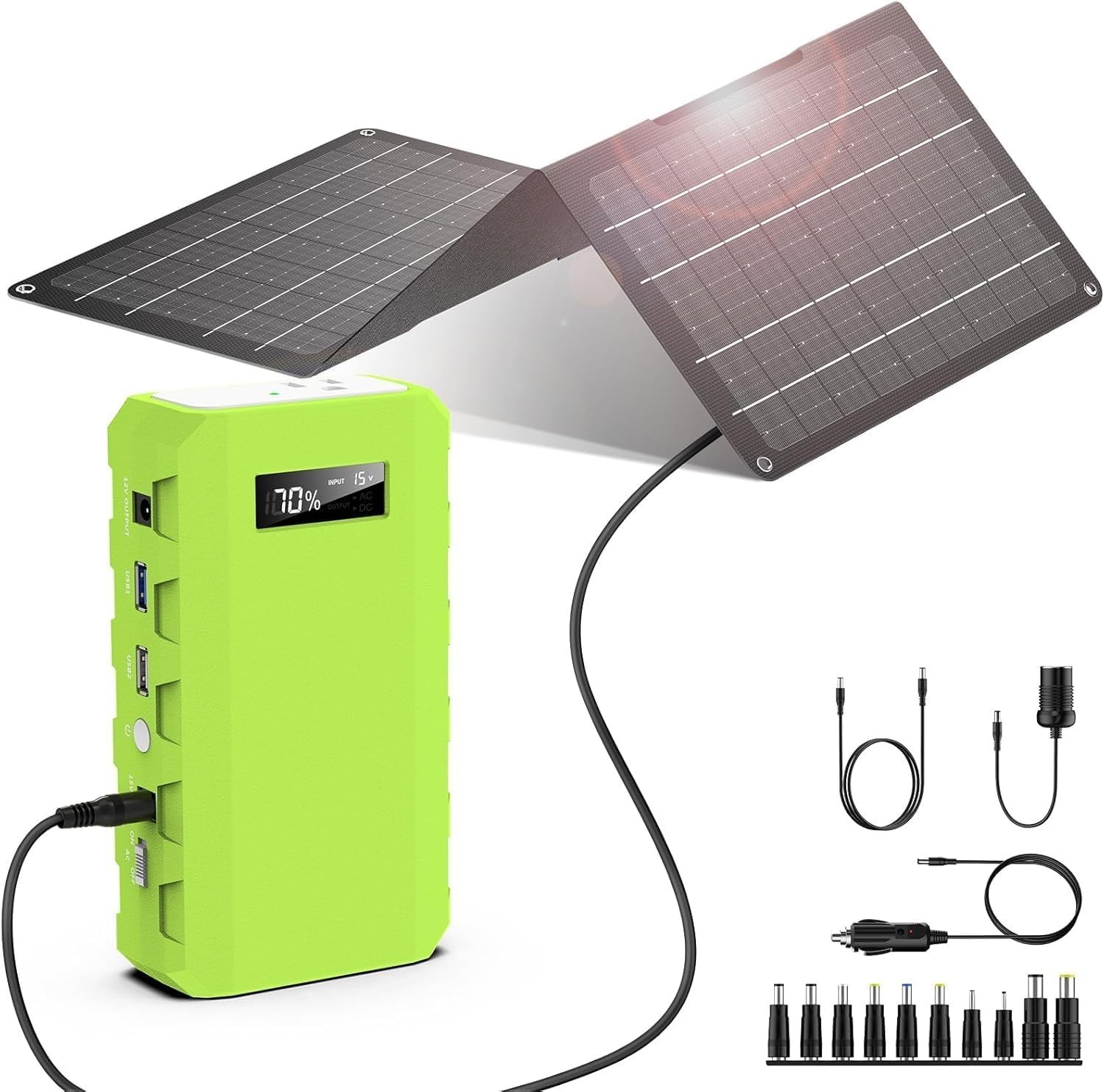 65W Portable Power Bank + 30W Solar Panel Kit Mini Solar Generator for Camping