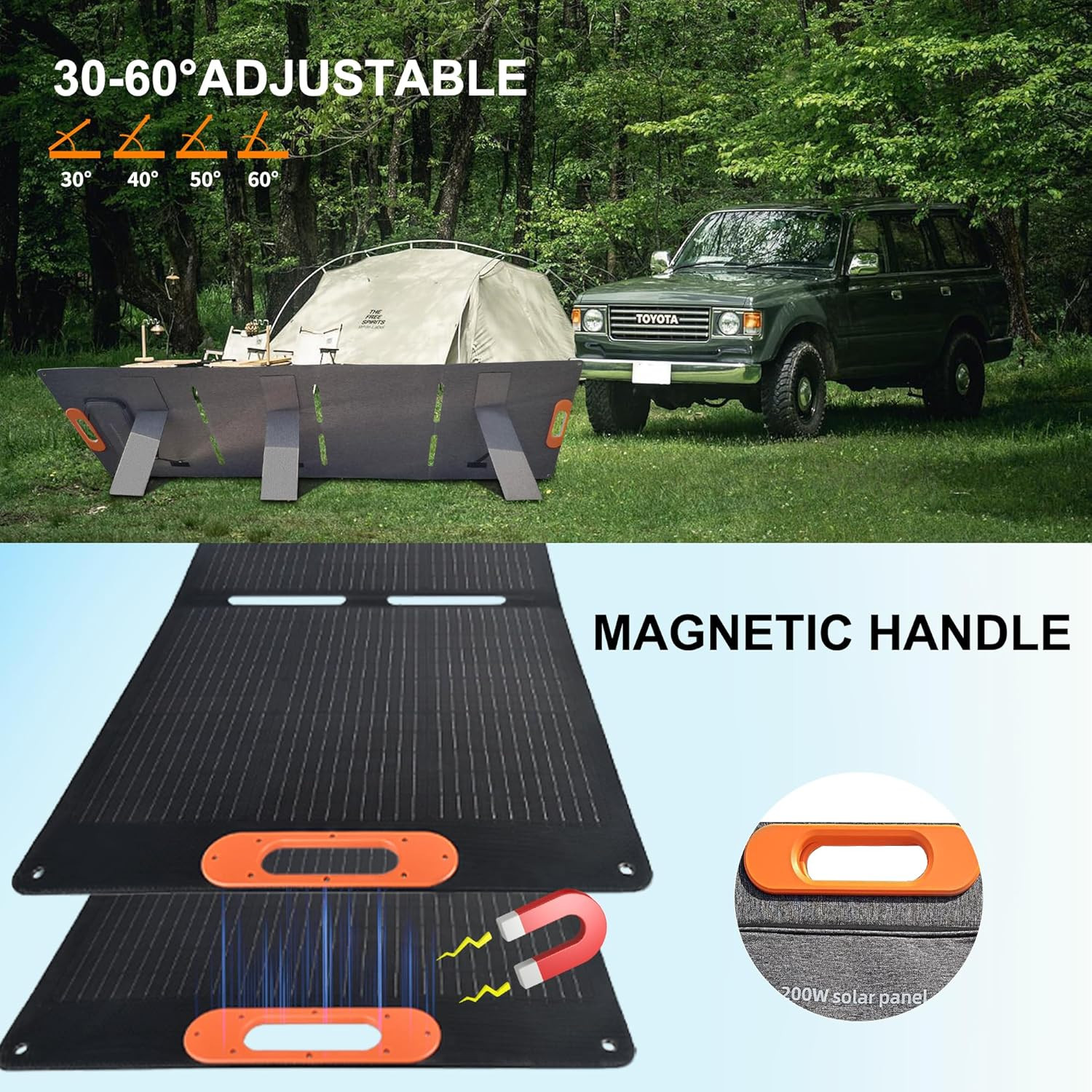 200W Solar Panel with MC4 Output, 3-in-1 DC Connector for Outdoor Use