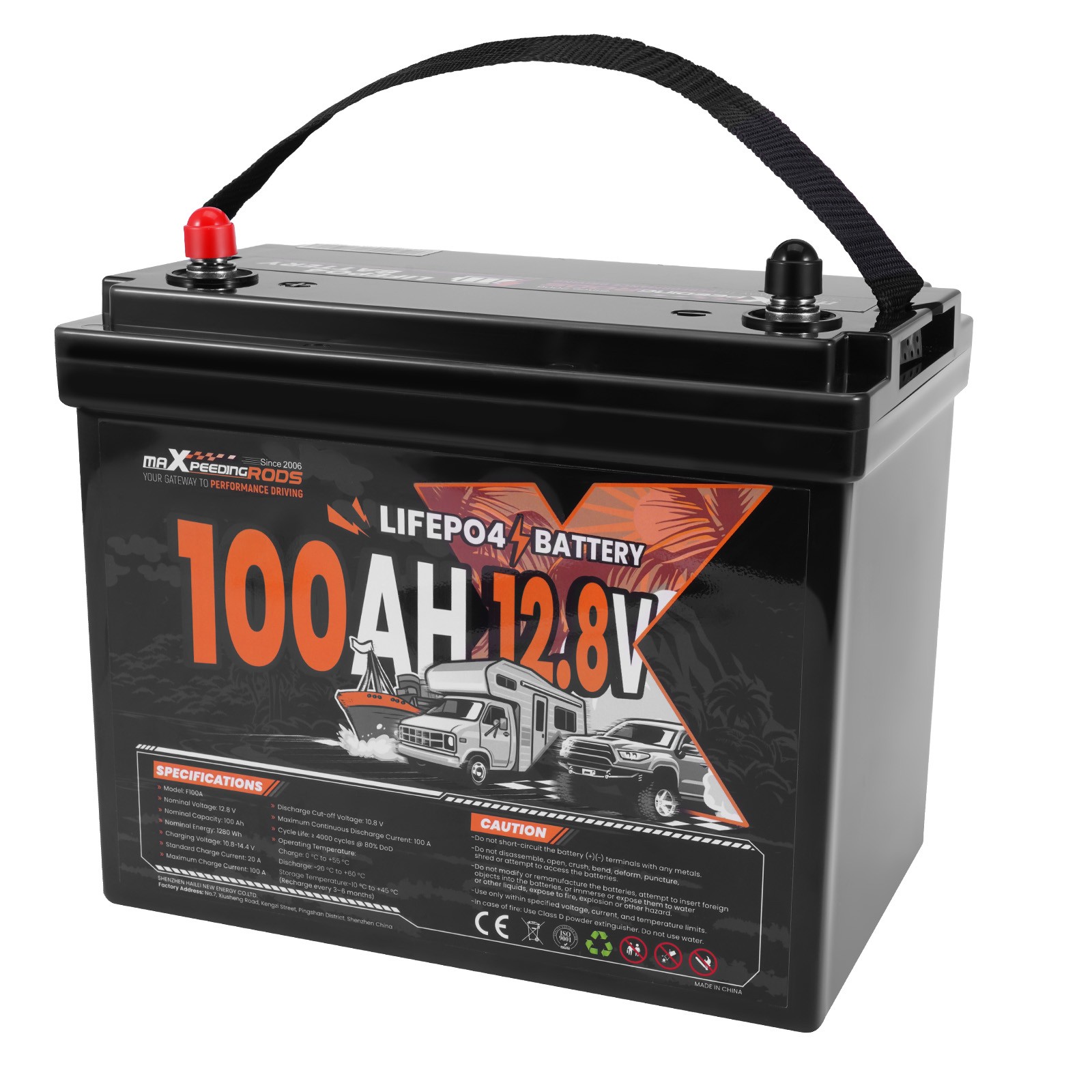 100Ah 12V Lithium Iron Phosphate Battery for Boat Backup Power, 23lbs