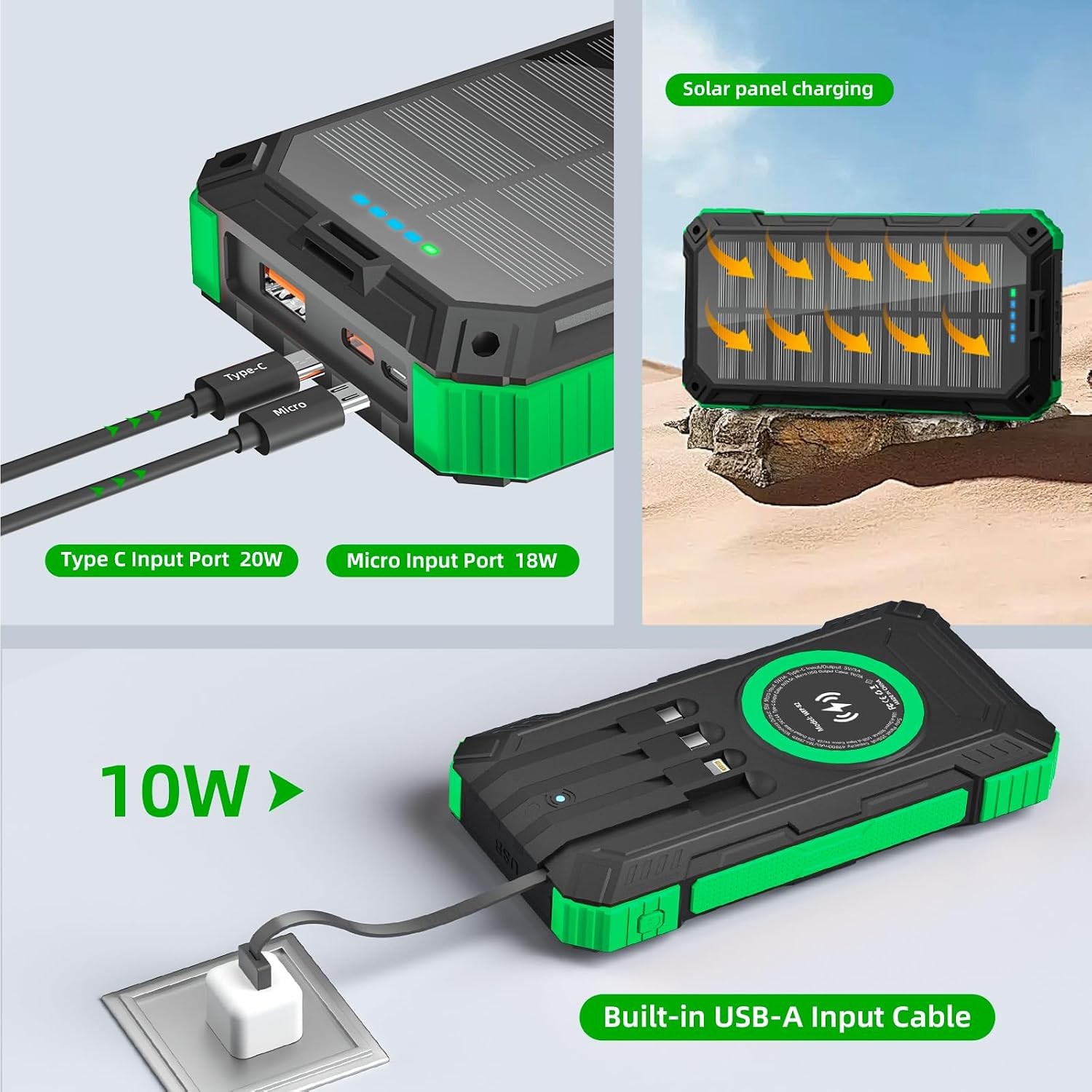 Solar Power Bank 49800mAh, Wireless Portable Charger, 22.5W QC3.0 Fast Charging
