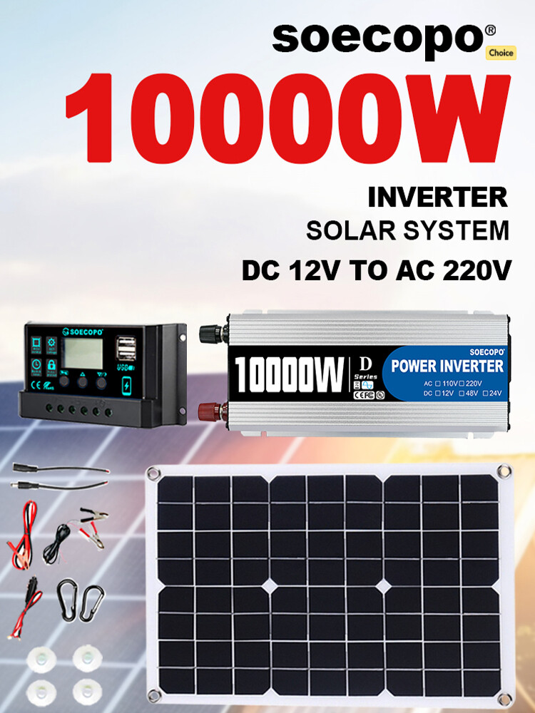 10000W Solar System DC12V to 110V Inverter 100A Controller 20W-500W Panel