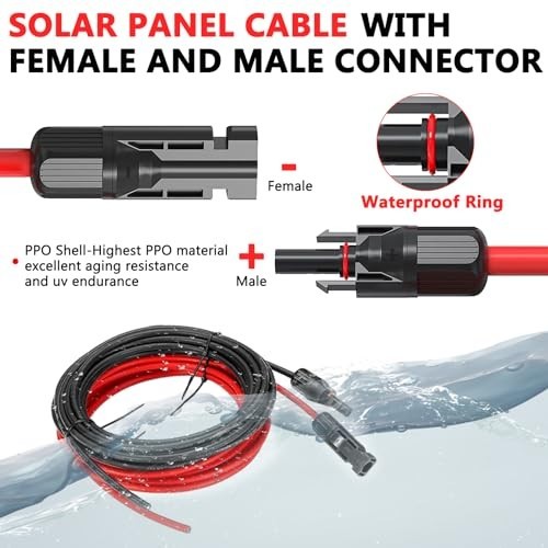 30ft Solar Panel Extension Cable 10AWG with Waterproof Connectors for RV & Solar