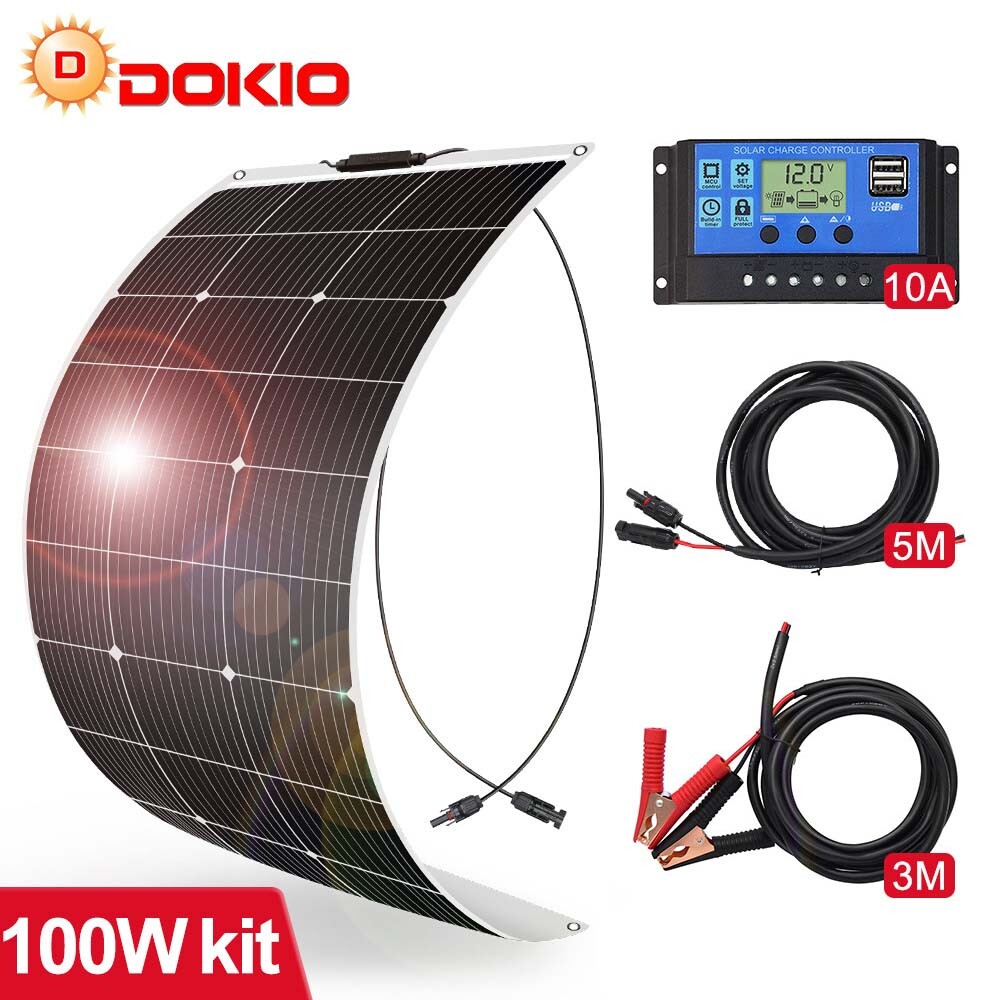 Dokio 100w 200w Monocrystalline flexible Solar Panel Kit for RV/Camper/Boat/Home