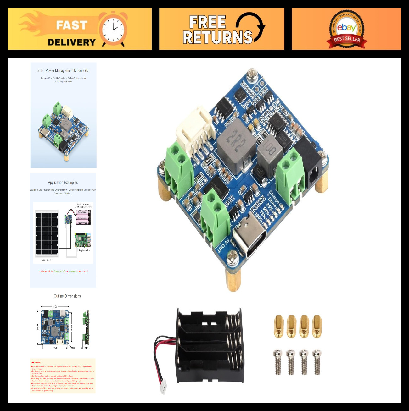Solar Power Management Module for 6V-24V Panels & Type-C Adapter, MCU/Arduino Co