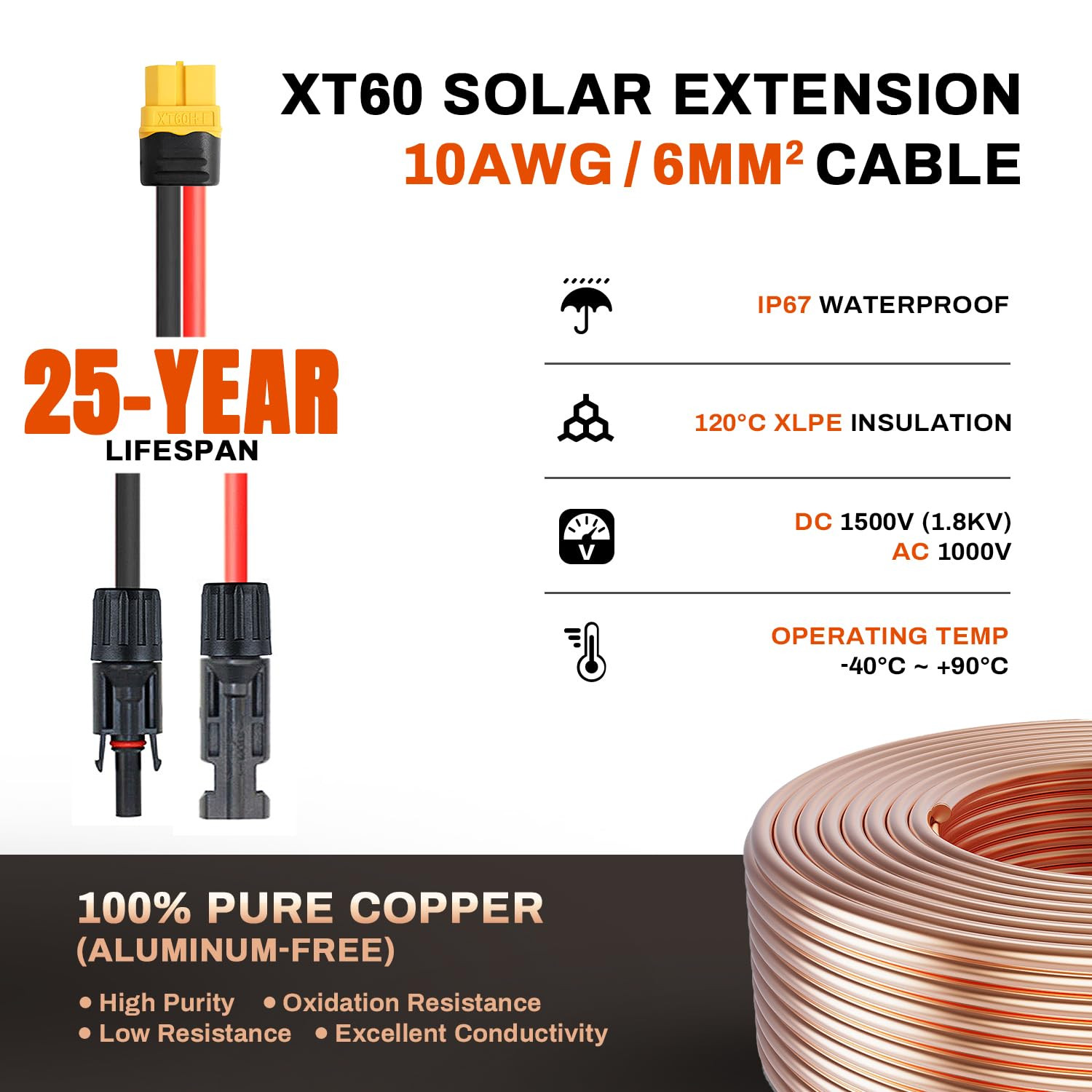XT60 Charge Extension Cable 100Ft 10AWG or 2/6/10/20/25/35/50/100Ft 6Mm²/10Awg S