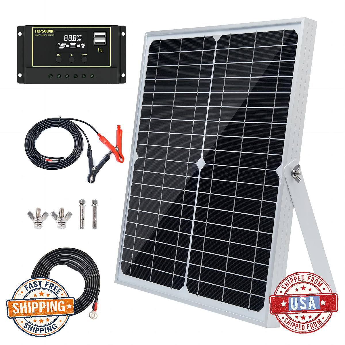 Topsolar 30W 12V/24V Solar Panel Kit Monocrystalline Battery Trickle Charger Mai