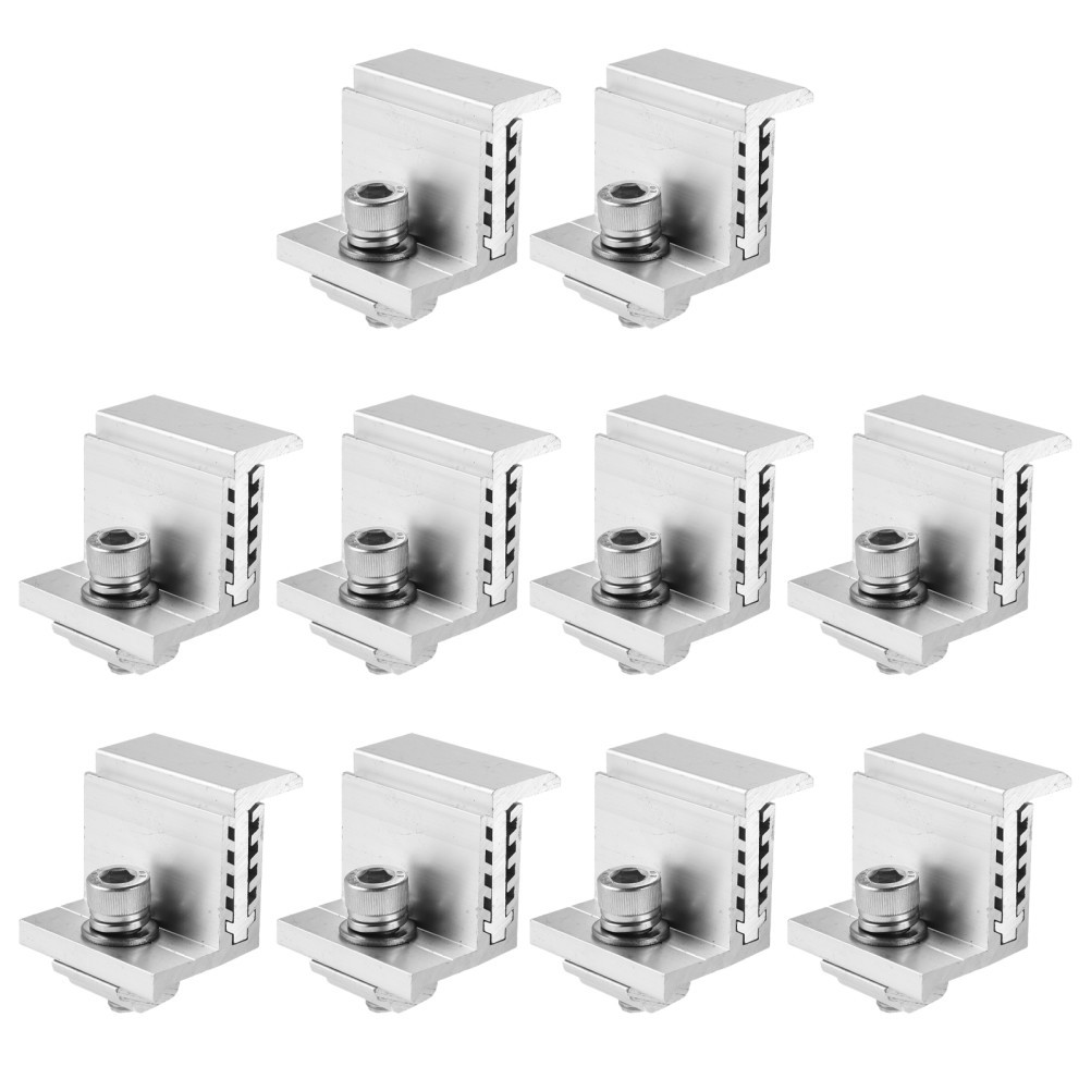 10Pcs Silver Aluminum Solar Panel Mounting Brackets with Adjustable End Clamps