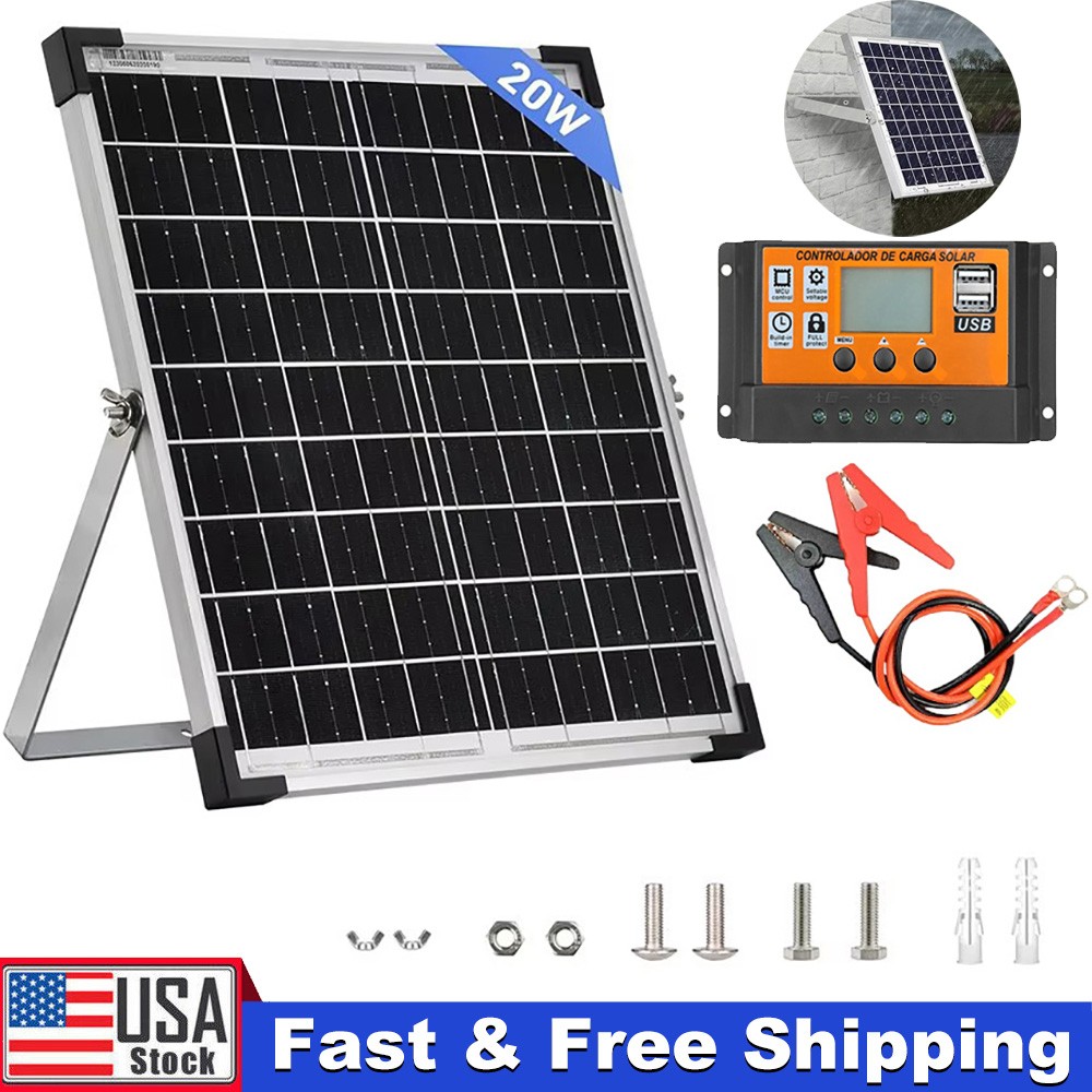 20W Solar Panel 18V Trickle Charger Battery Charger Kit Maintainer Boat Car RV