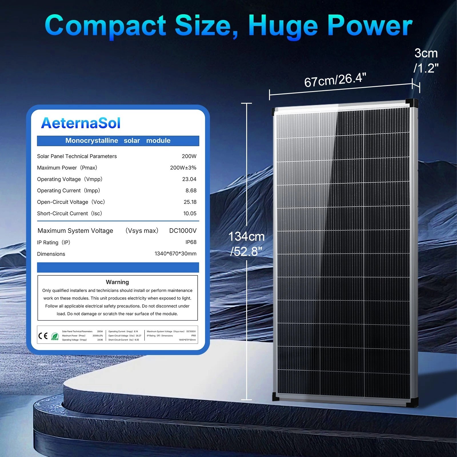200W Solar Panel N-Type 18V 18BB Mono PV Off-Grid Battery Power Charge RV Home