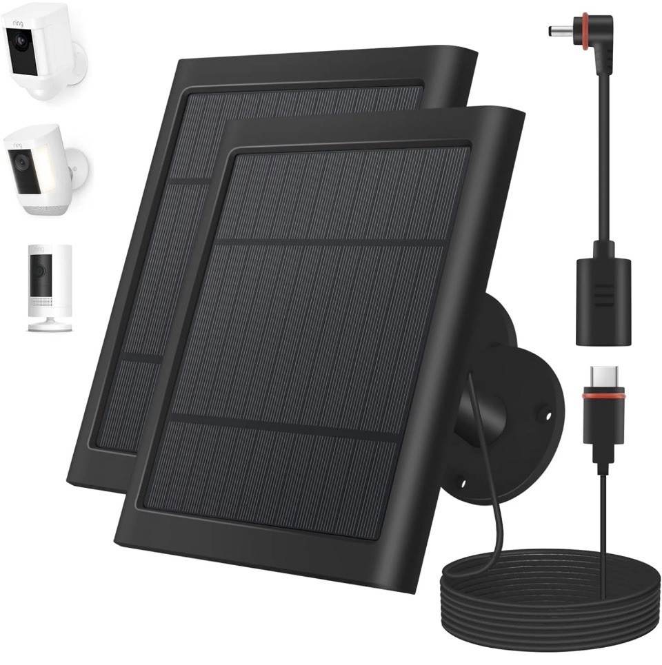 2 Pack 4W Solar Charger for Ring Spotlight & Stick Up Outdoor Cam, Black, High