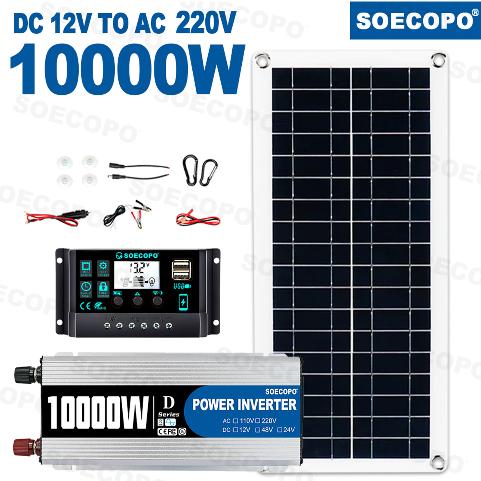 10000W Power Inverter Solar Generator W/200W Solar Panel Home Complete 110V/220V
