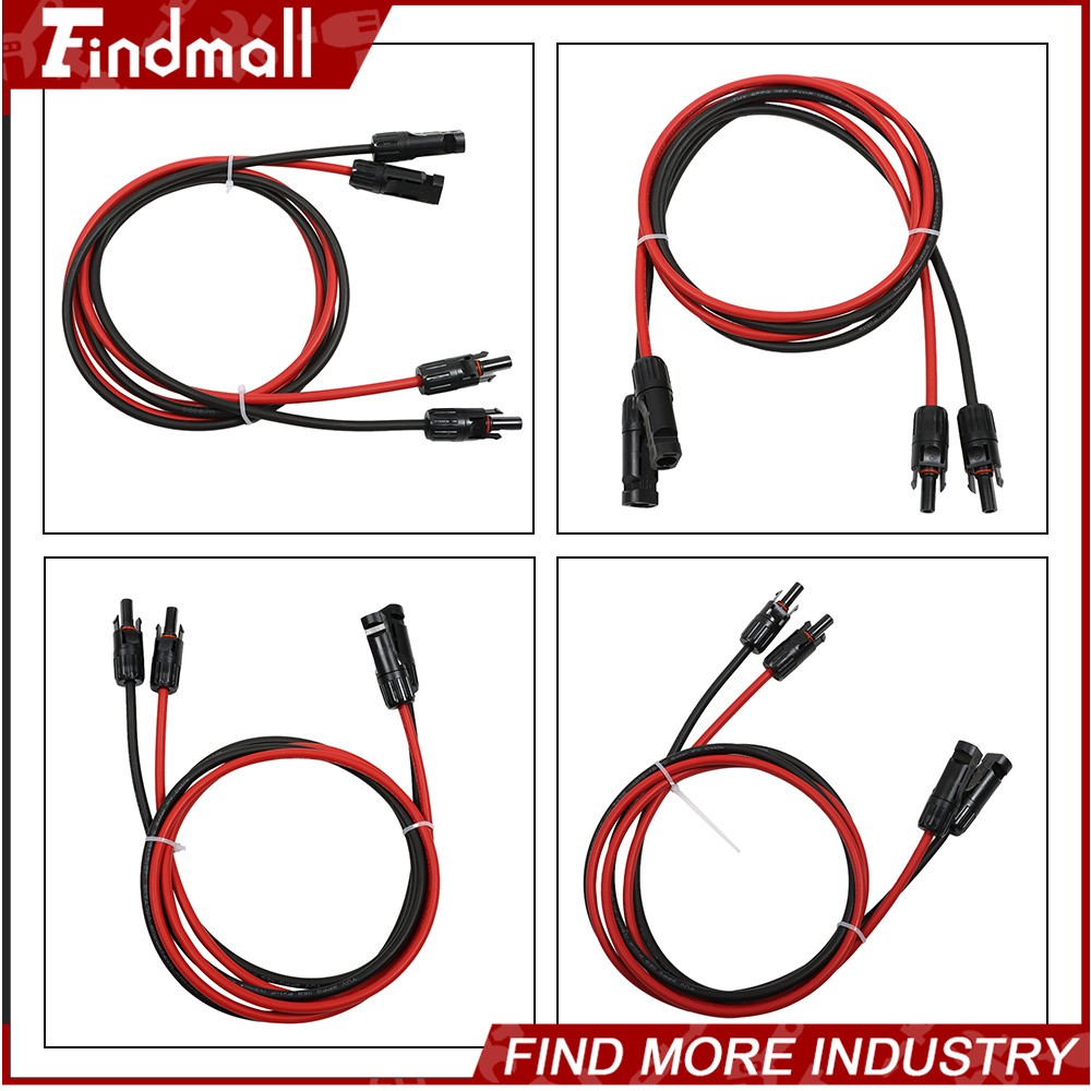Findmall 1 Pair 5ft 10AWG Black + Red Solar Panel Extension Cable Wire Connector