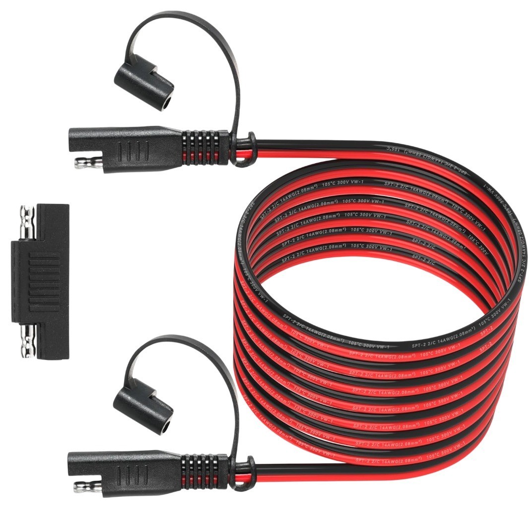 SAE 14AWG 12FT Extension Cable with Polarity Adapter for Solar Panel RV Battery