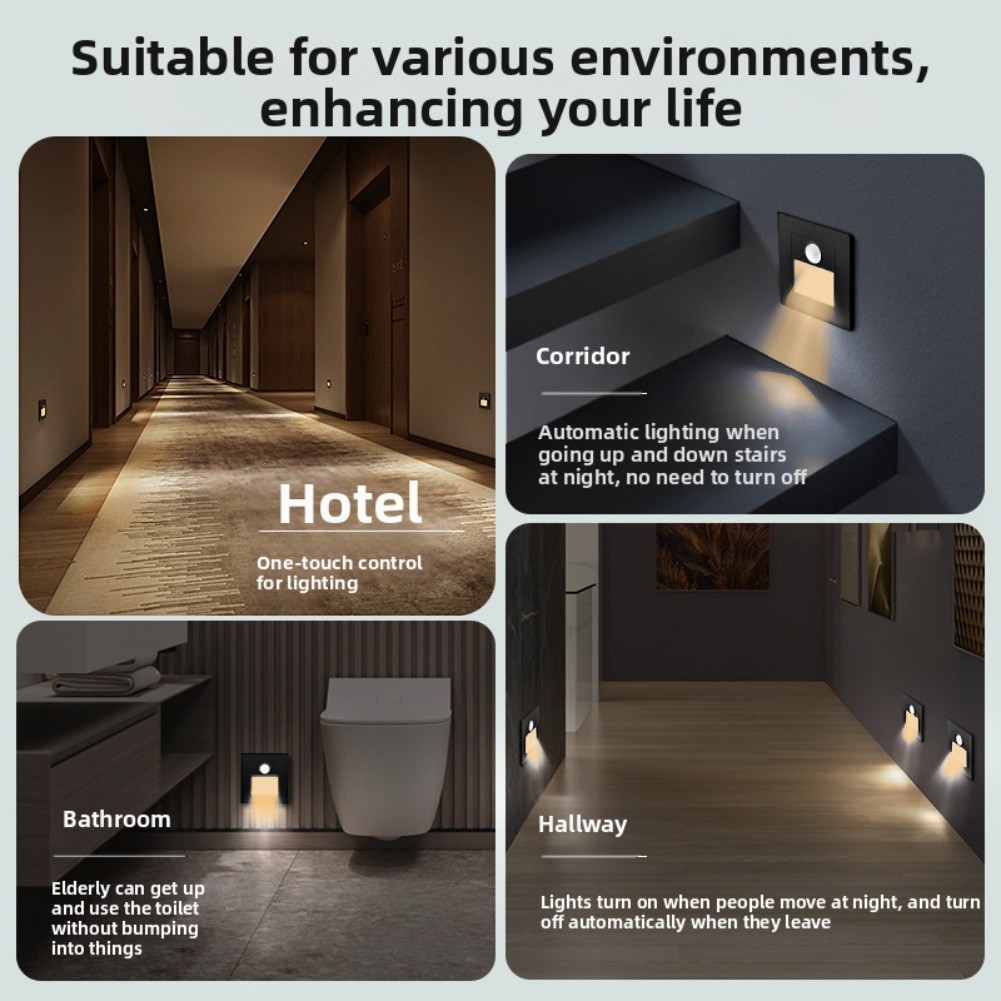 Indoor Motion Sensor LED Stair Light Recessed Wall Light for Safe Stair Use