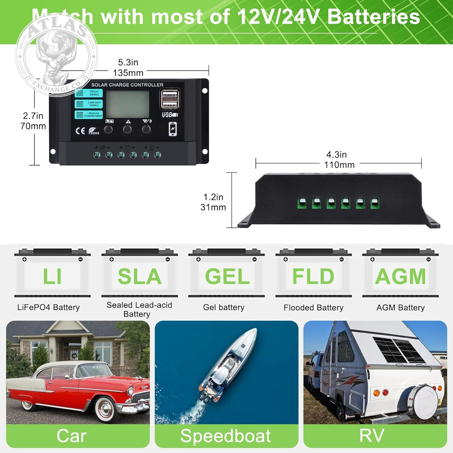 Solar Panel Kit 25W 12V Monocrystalline Battery Maintainer With10A Solar Charge