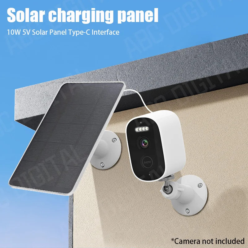 10W Solar Charger for Doorbells and IP Cameras Type-C Output High Efficiency
