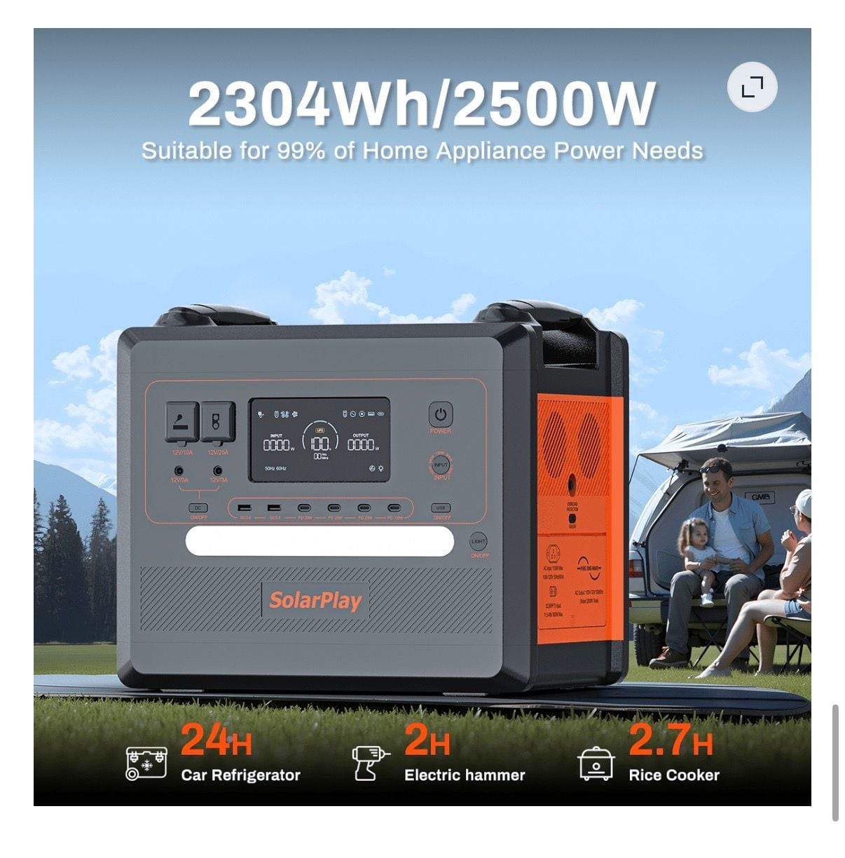 SolarPlay Q2402M Portable Power Station 2304Wh LiFePO4 2500W Solar Generator