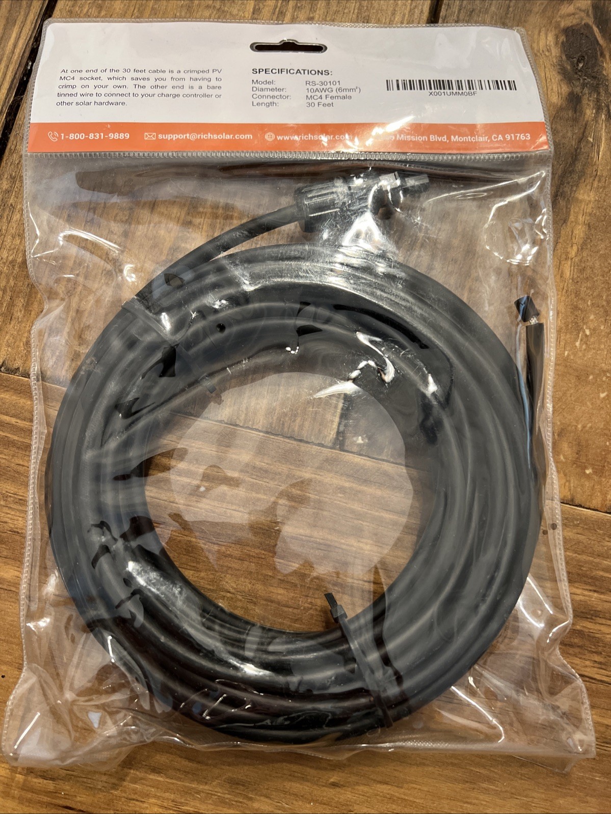 Rich Solar #10 Gauge Female 30 Feet Cable Solar Extension Cable With MC4 Female