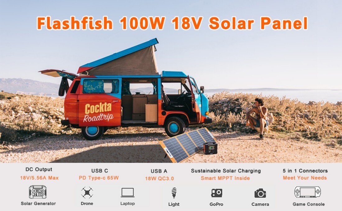 Foldable Solar Panel 100W Portable Charger for Power Station/Phone/Camping/RV