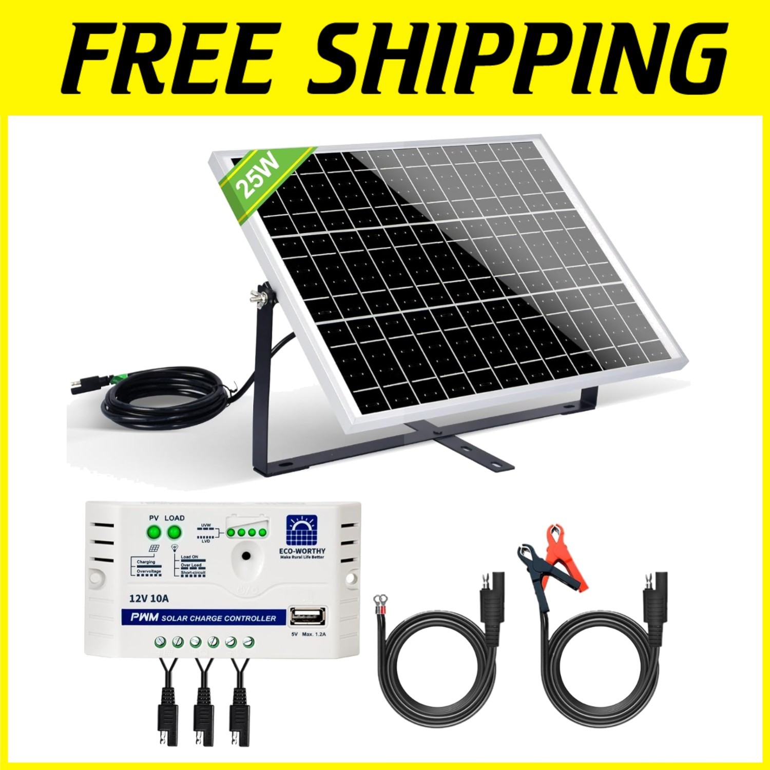 Waterproof Solar Panel Kit – 25 Watts + Charge Controller